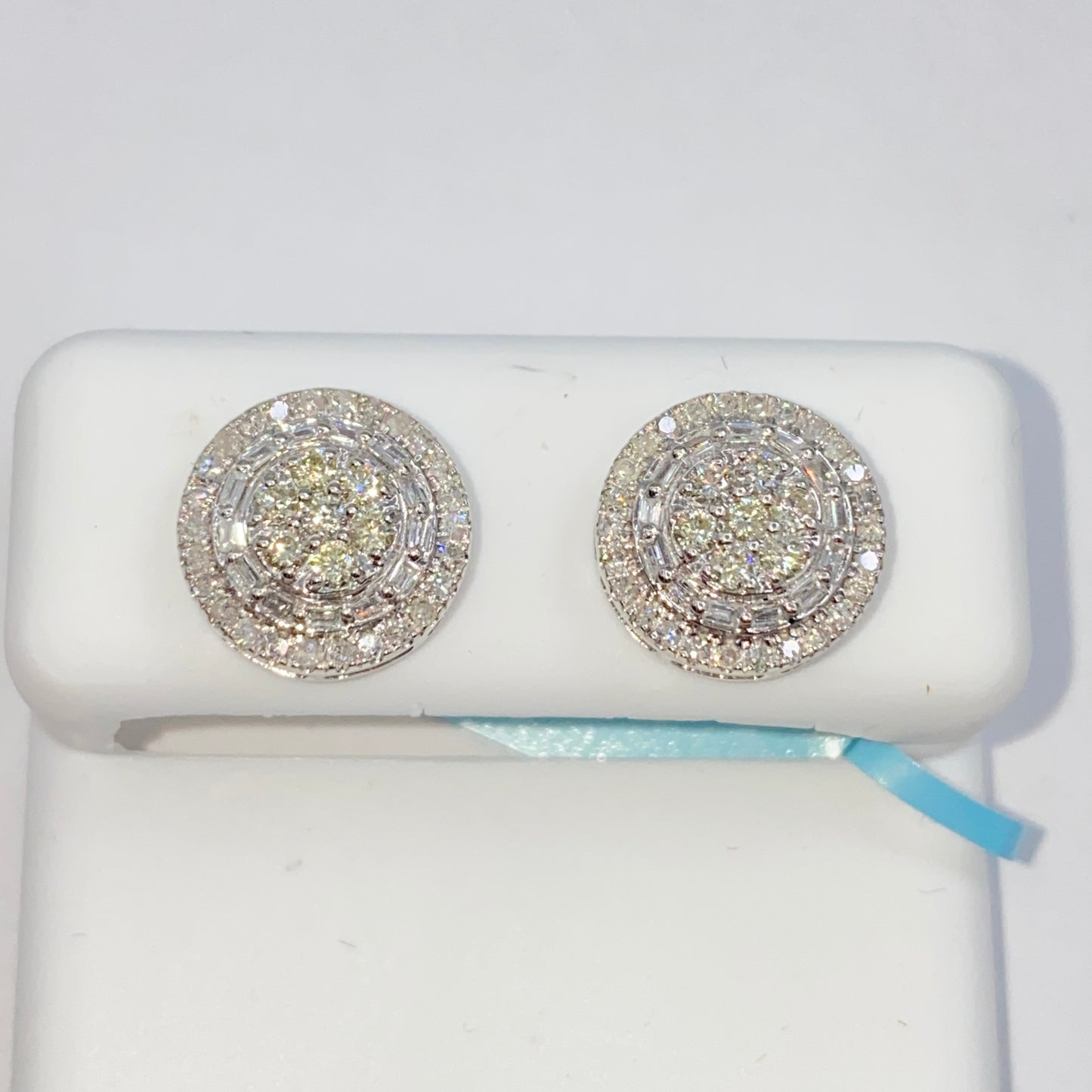 14K Jumbo Circle Flower Halo Diamond Baguette Earrings