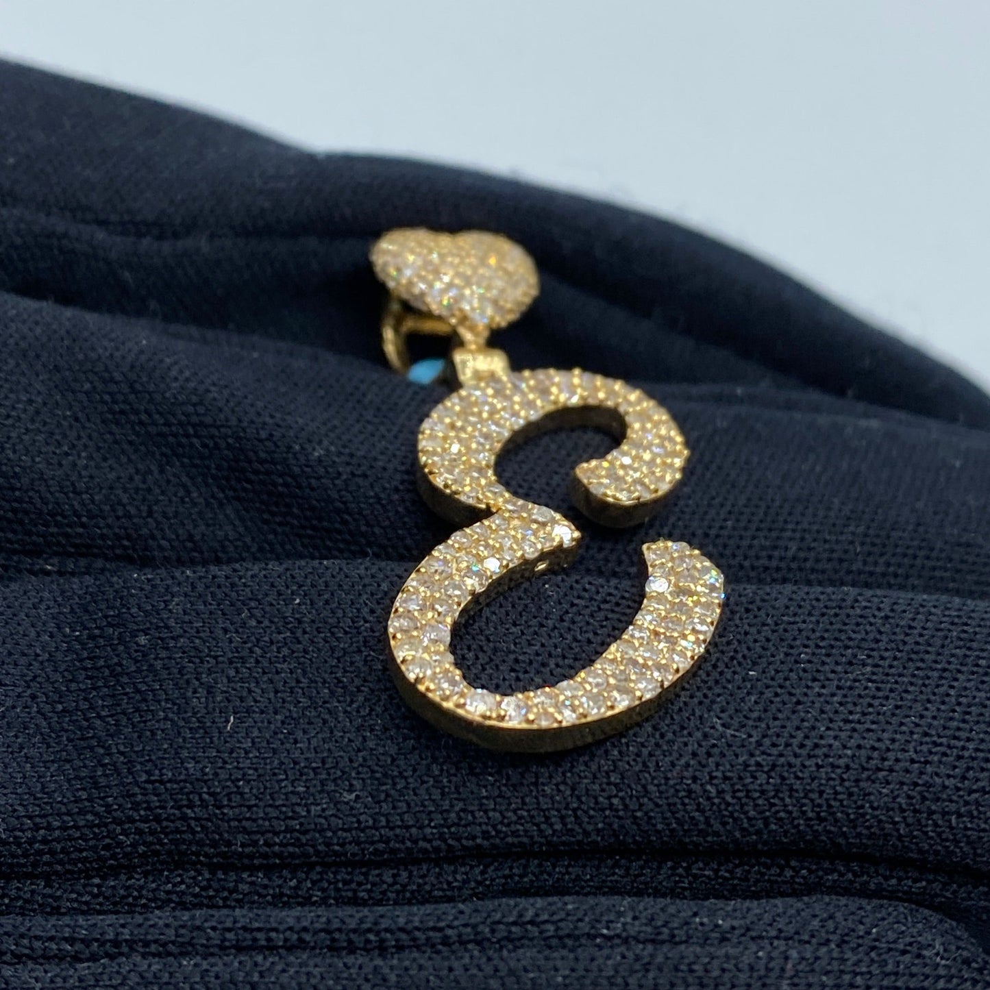14k Initial E Script Heart Diamond Pendant