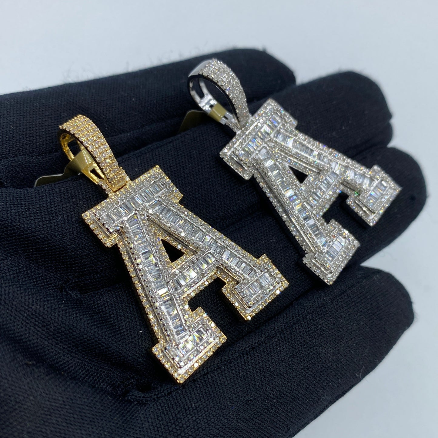 10K Initial A Diamond Baguette Pendant