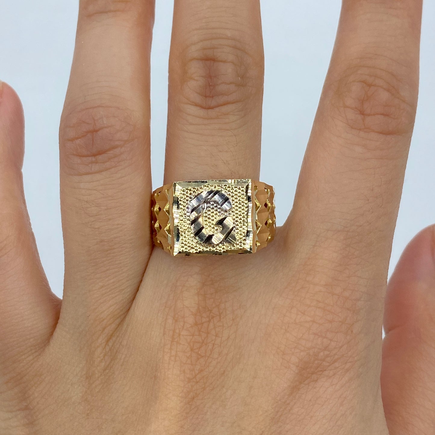 10K Initial Letter Square Block Ring