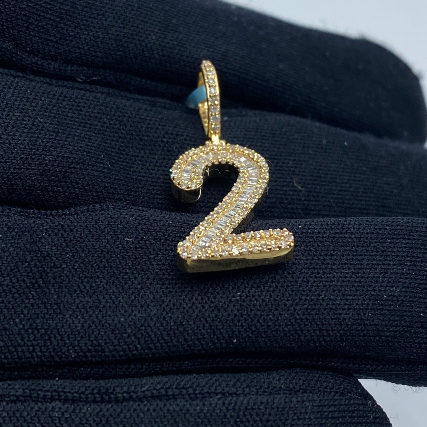 14k Number 2 Diamond Baguette Pendant