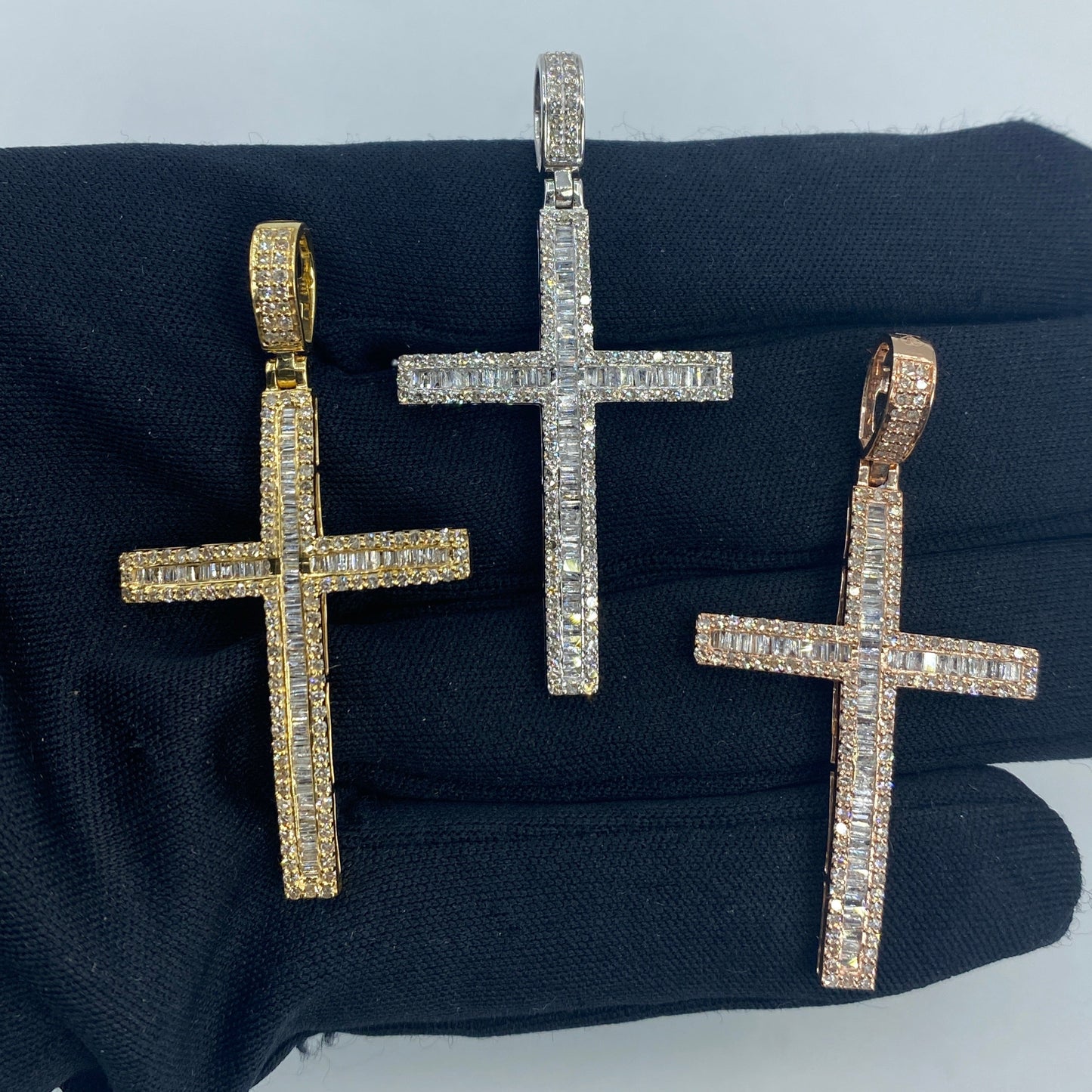 14K Latin Cross Diamond Baguette Pendant