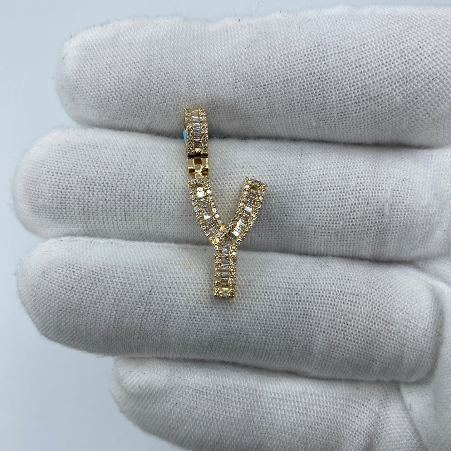 14K Initial Y Diamond Baguette Pendant