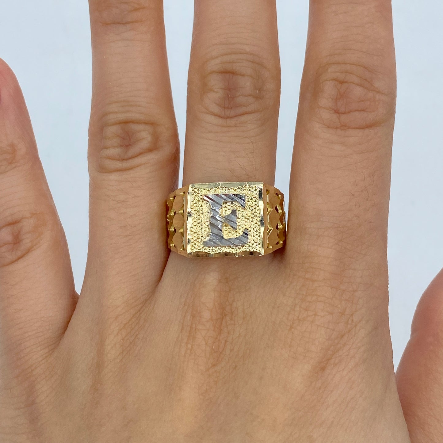10K Initial Letter Square Block Ring