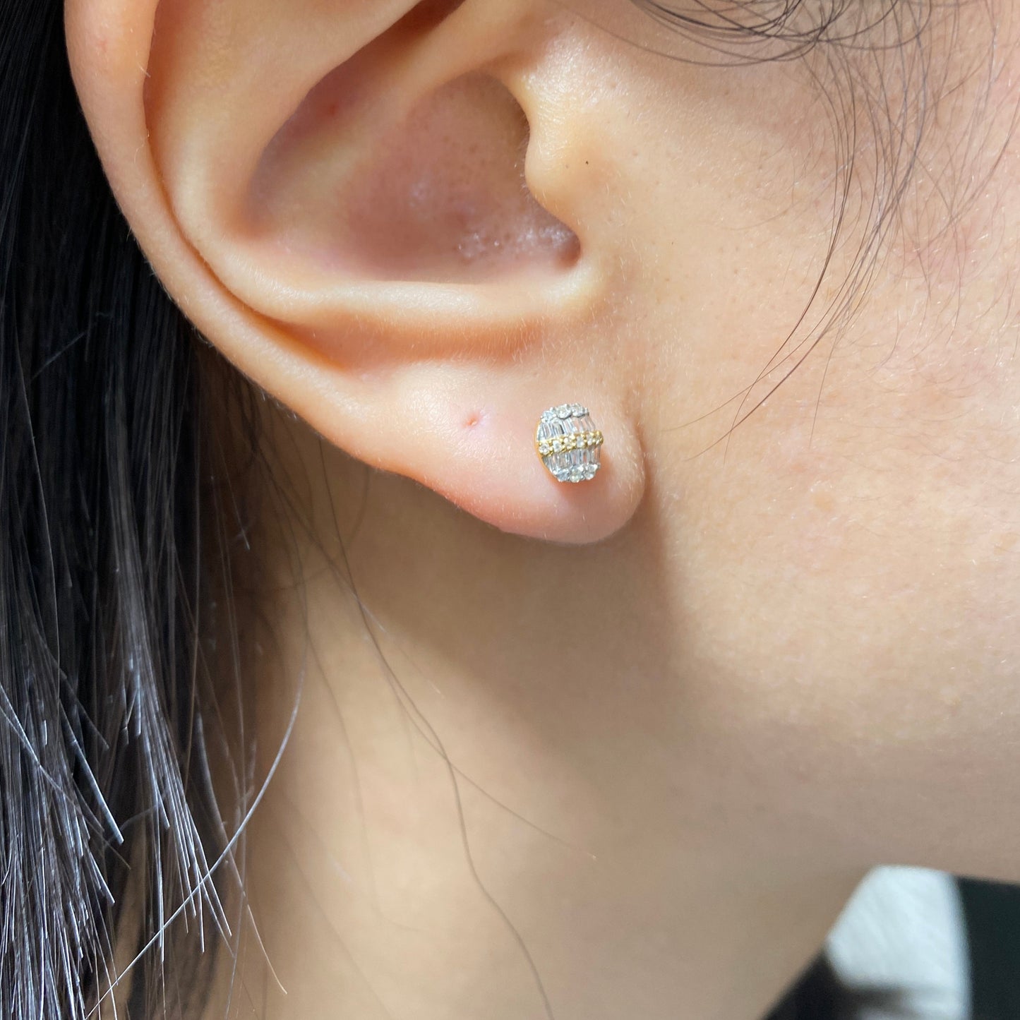 14K Circle Diamond Baguette Earrings