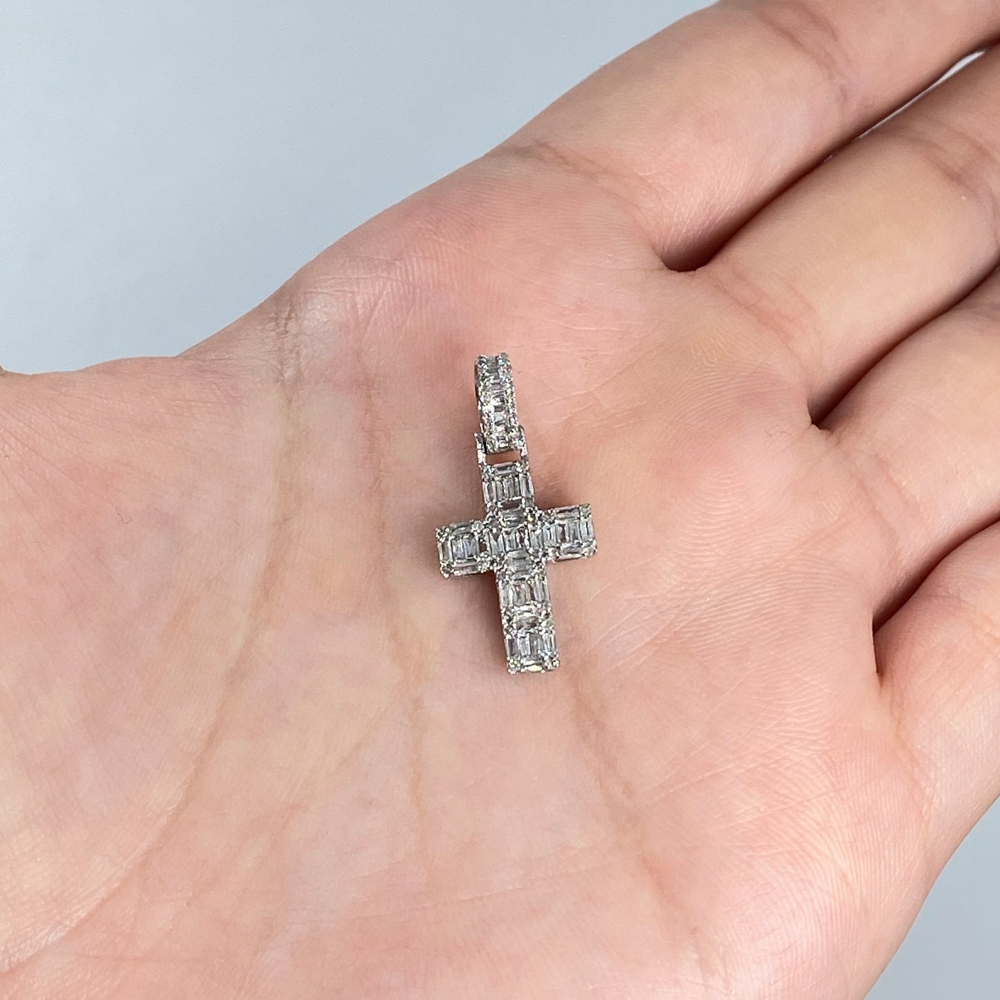 14K Diamond Baguette Cross Pendant