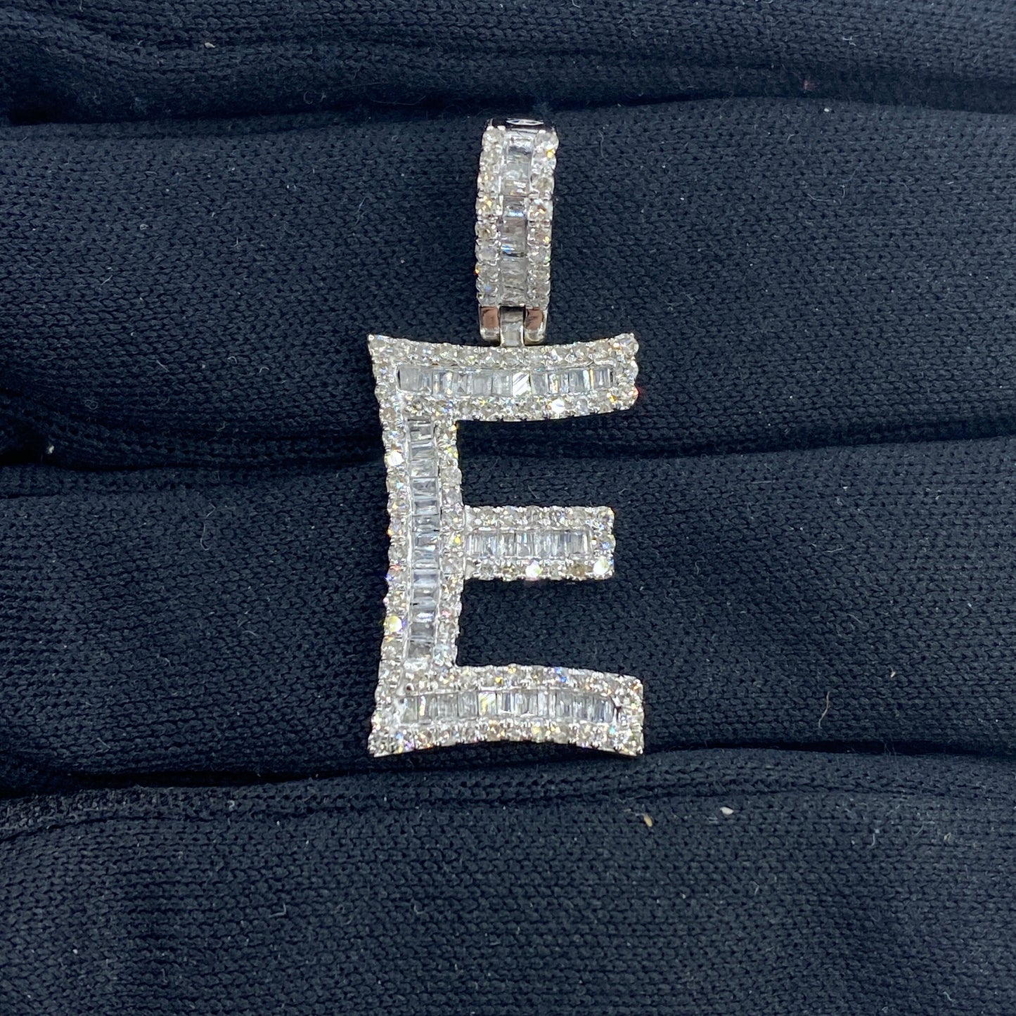 14K Initial E Diamond Baguette Pendant