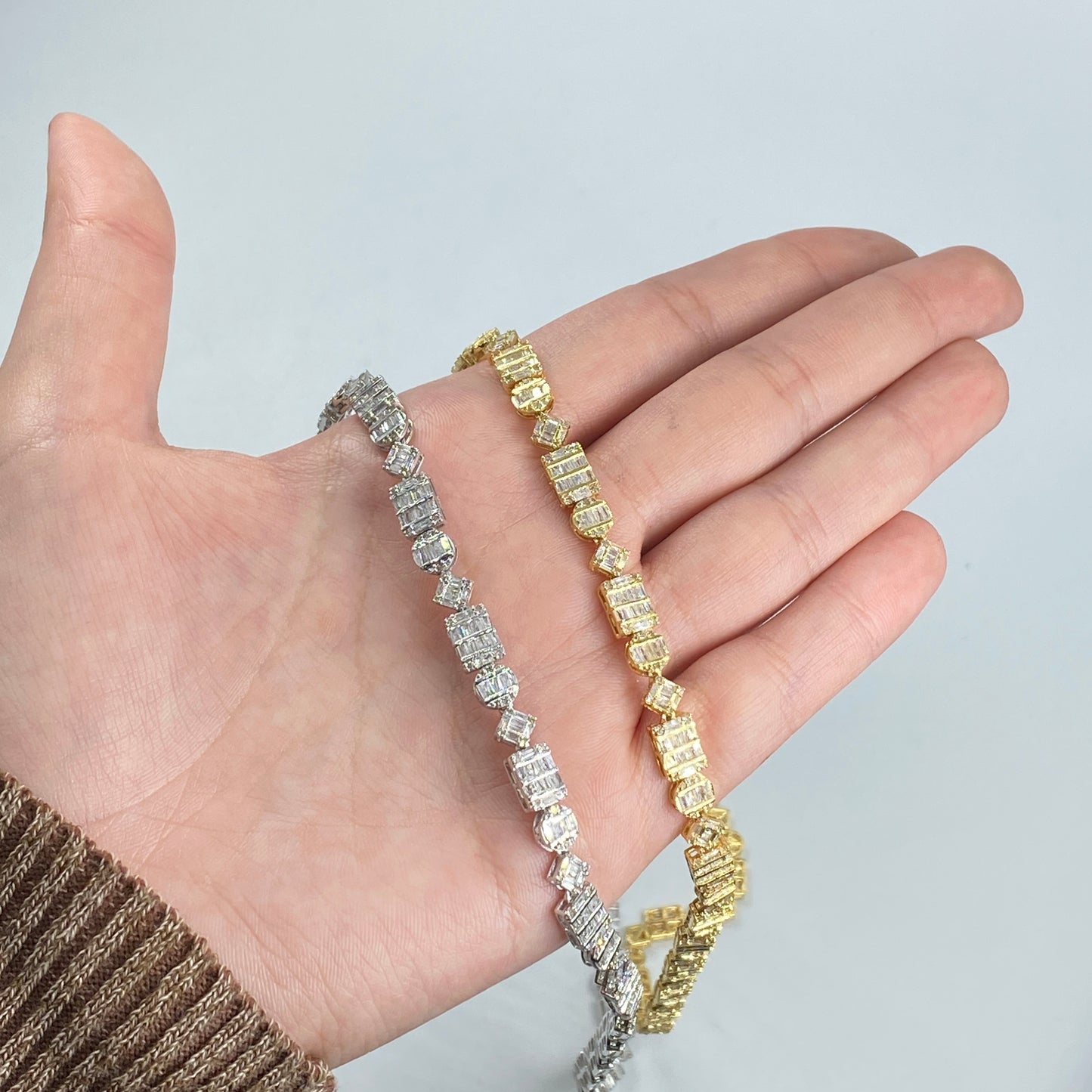 10K 6MM Diamond Baguette Geometric Link Chain 22"