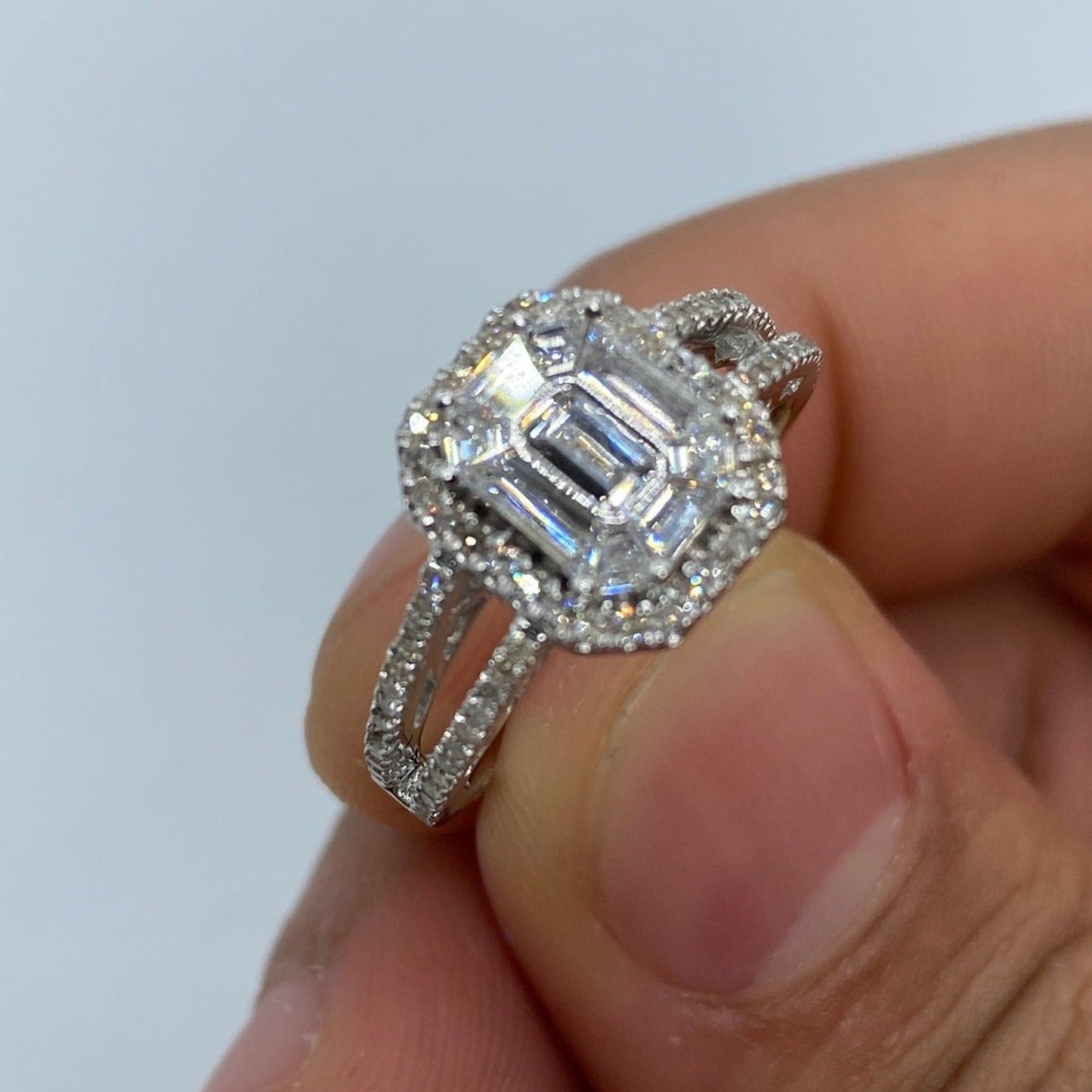 14K Rectangle Diamond Baguette Engagement Ring