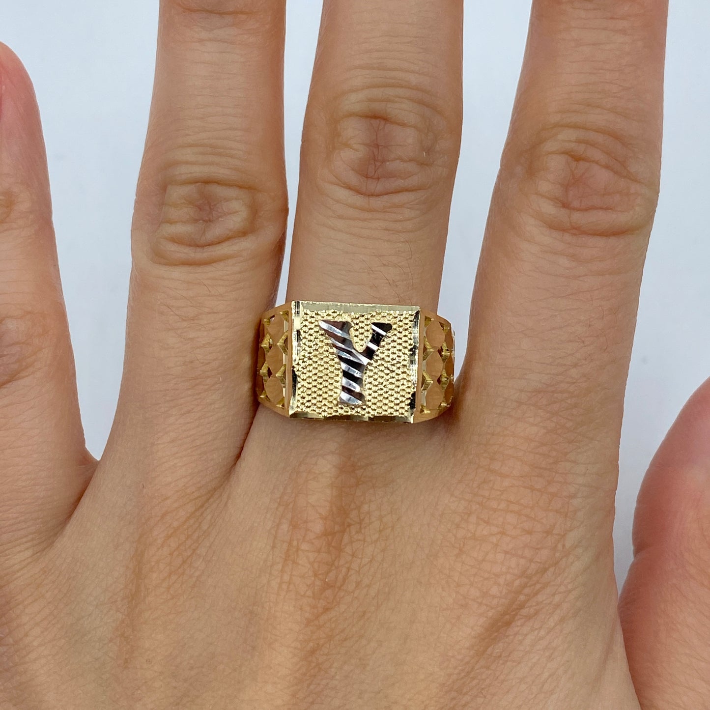 10K Initial Letter Square Block Ring