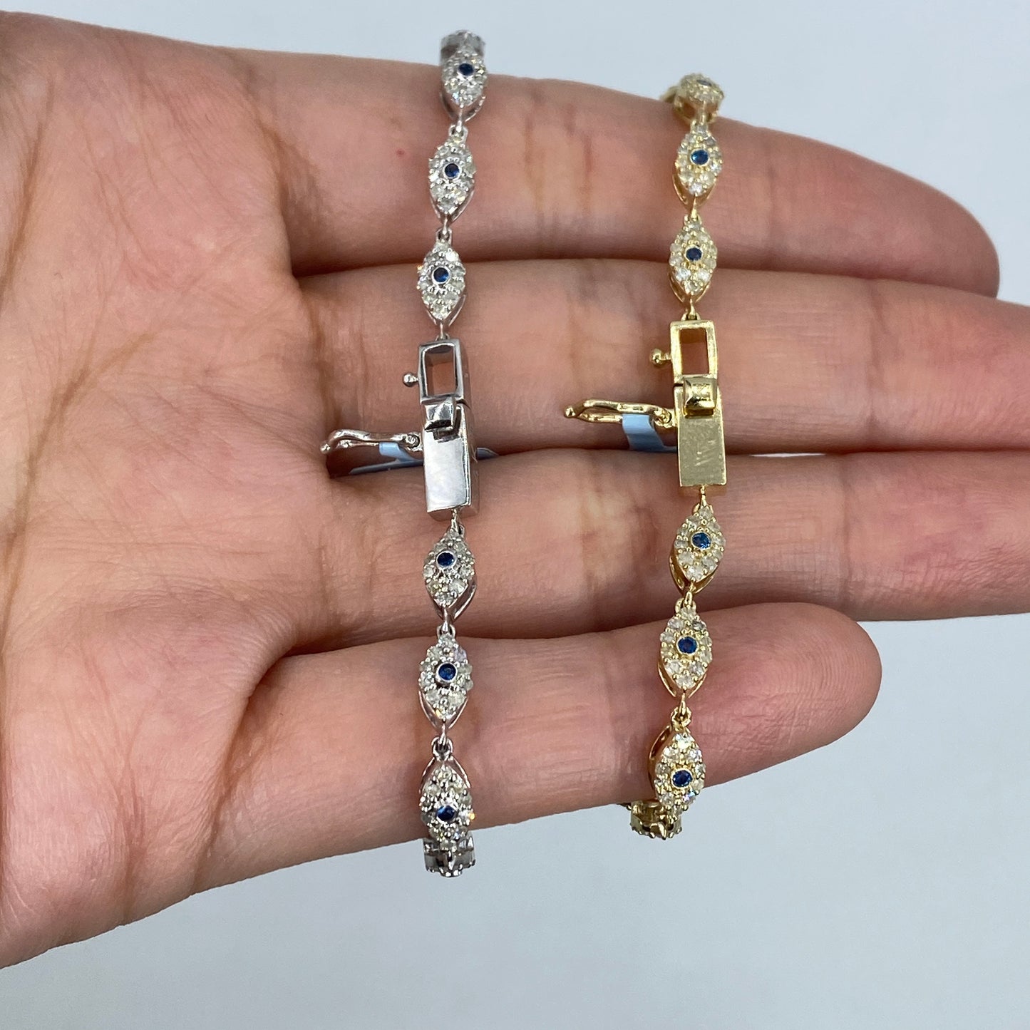 14K Evil Eye Link Diamond Bracelet 7"