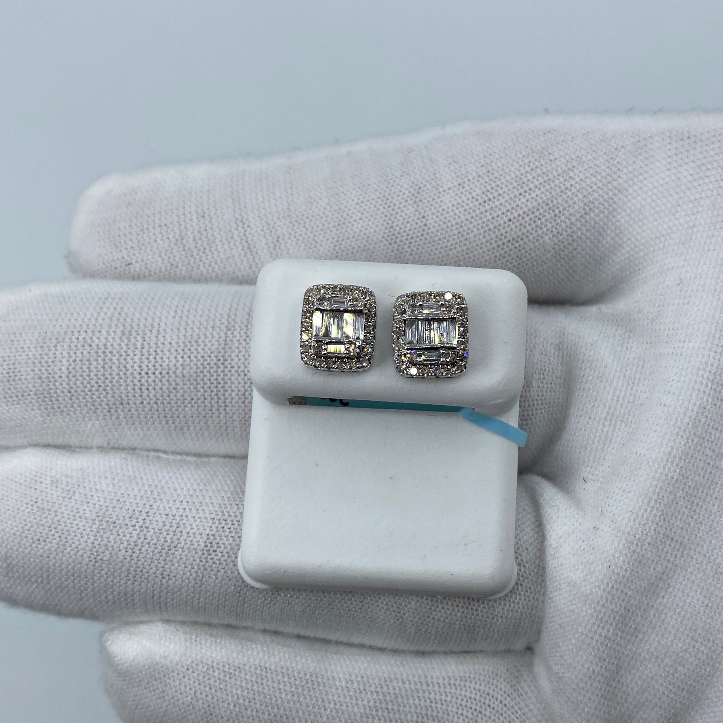 14K Jumbo Rectangle Halo Diamond Baguette Earrings