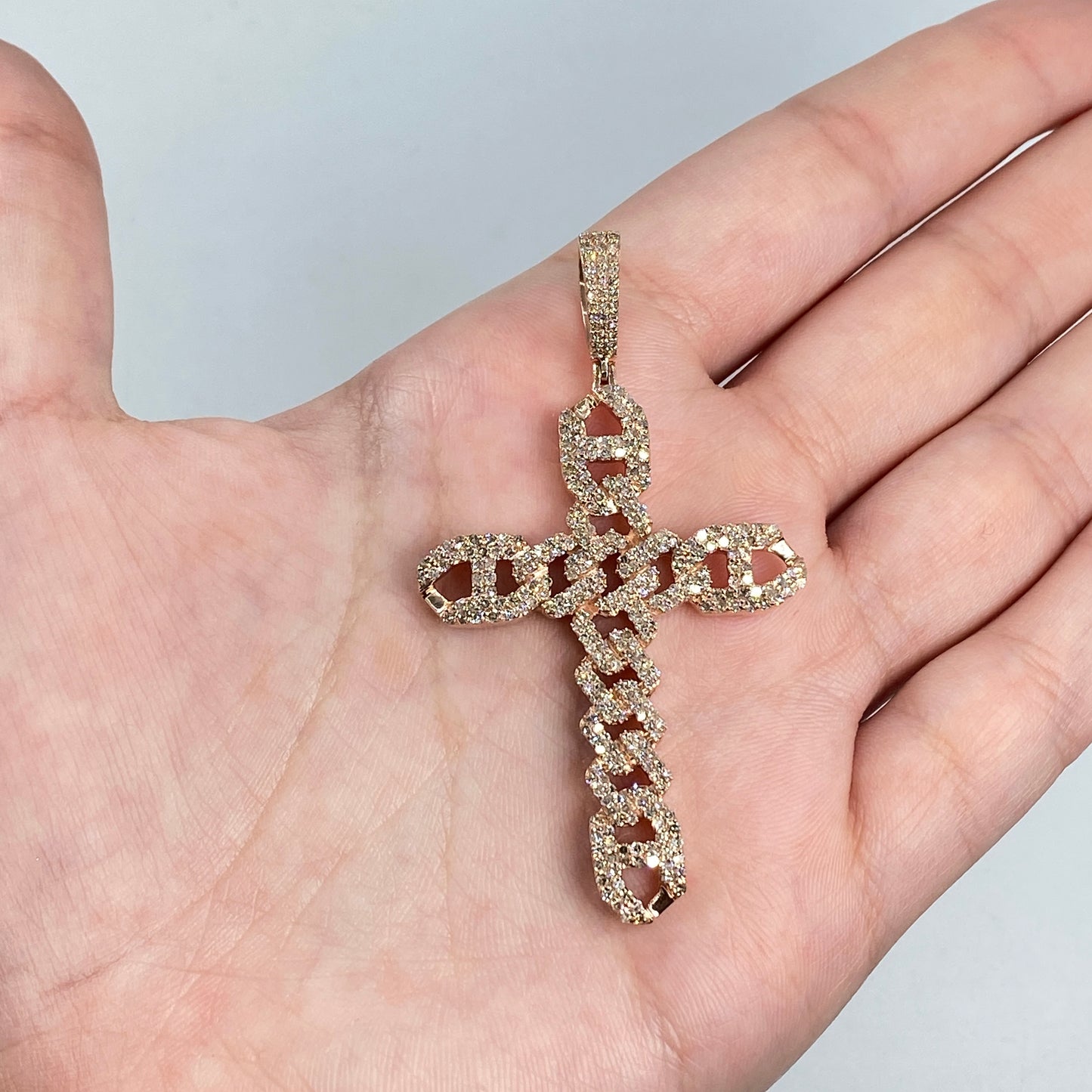 14K Cuban Link Cross Diamond Pendant