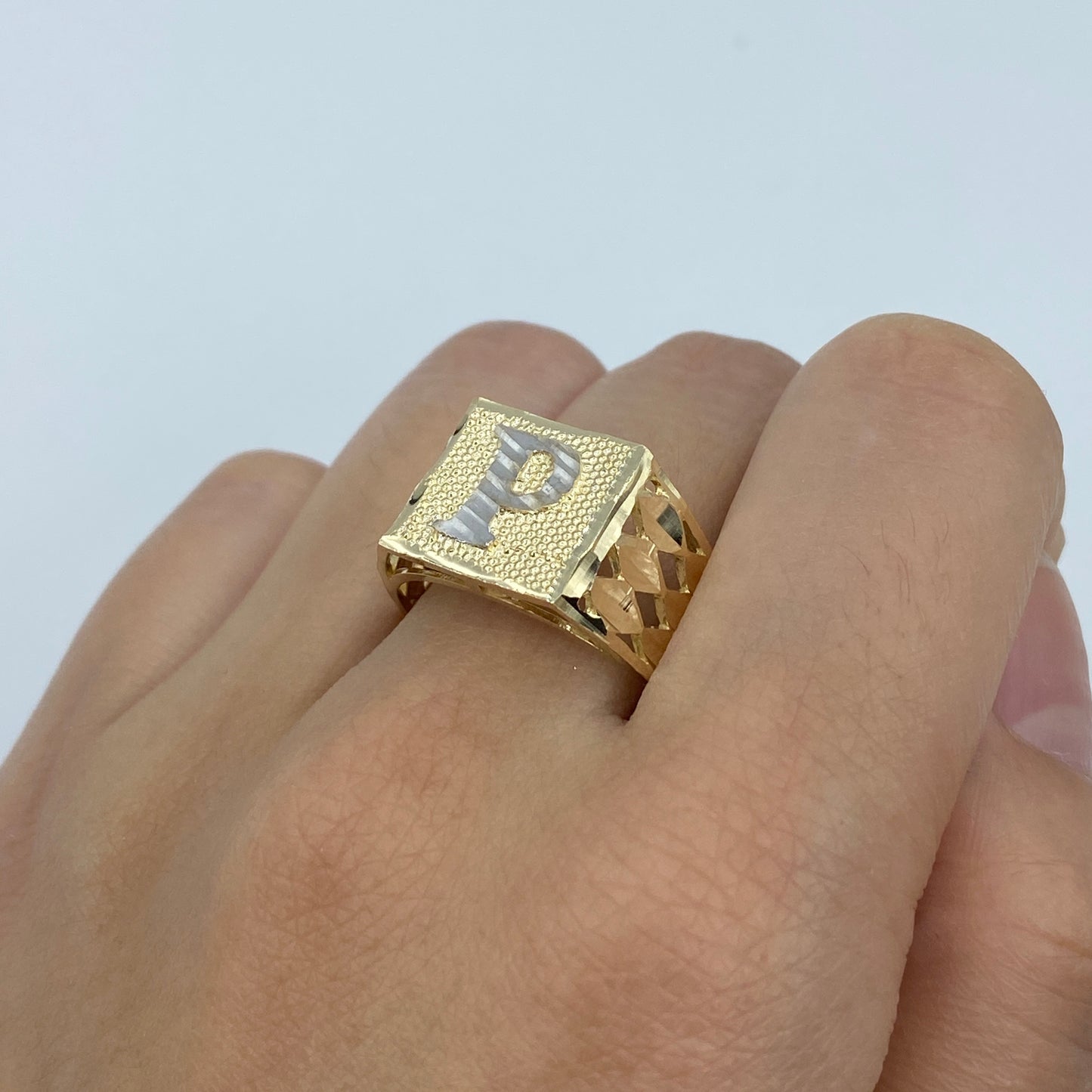 10K Initial Letter Square Block Ring