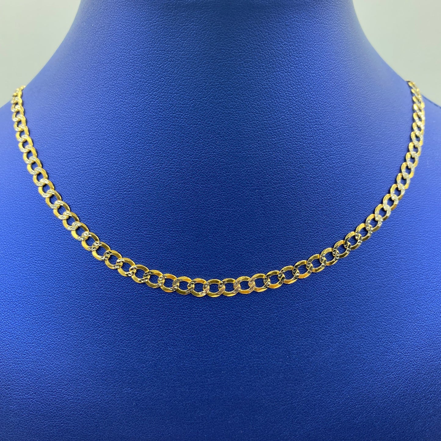 14K 5MM Two-Tone Flat Cuban Link Chain 18"
