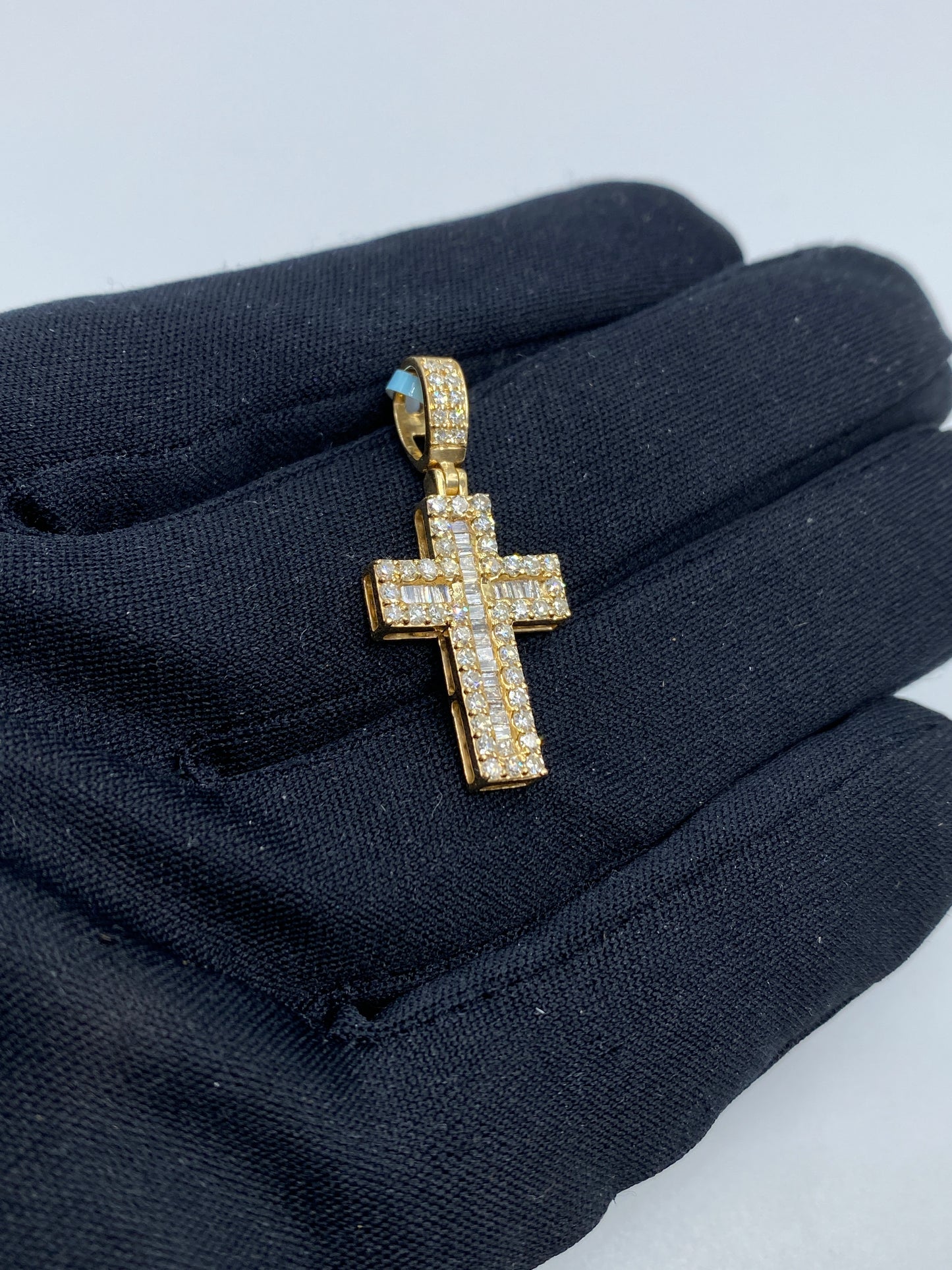 14K Cross Diamond Baguette Pendant