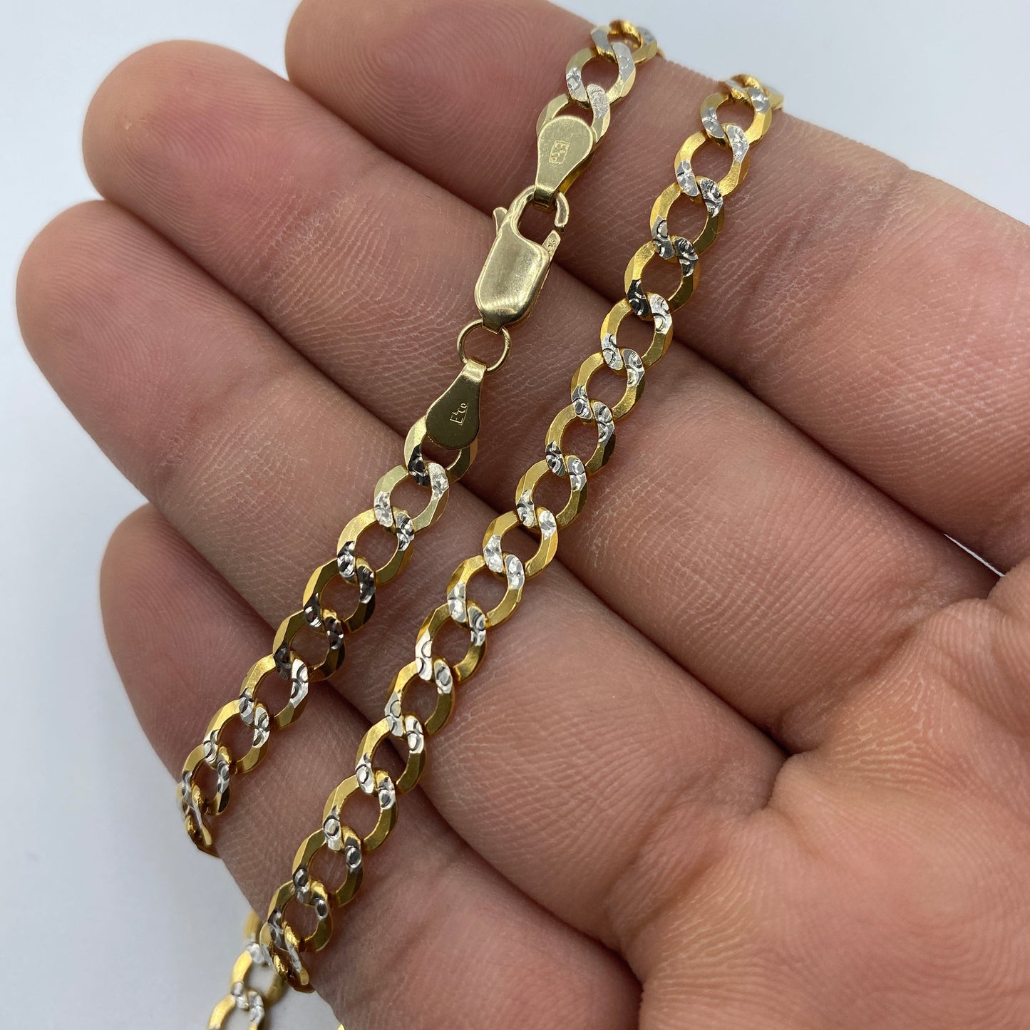 14K 5MM Two-Tone Flat Cuban Link Chain 18"