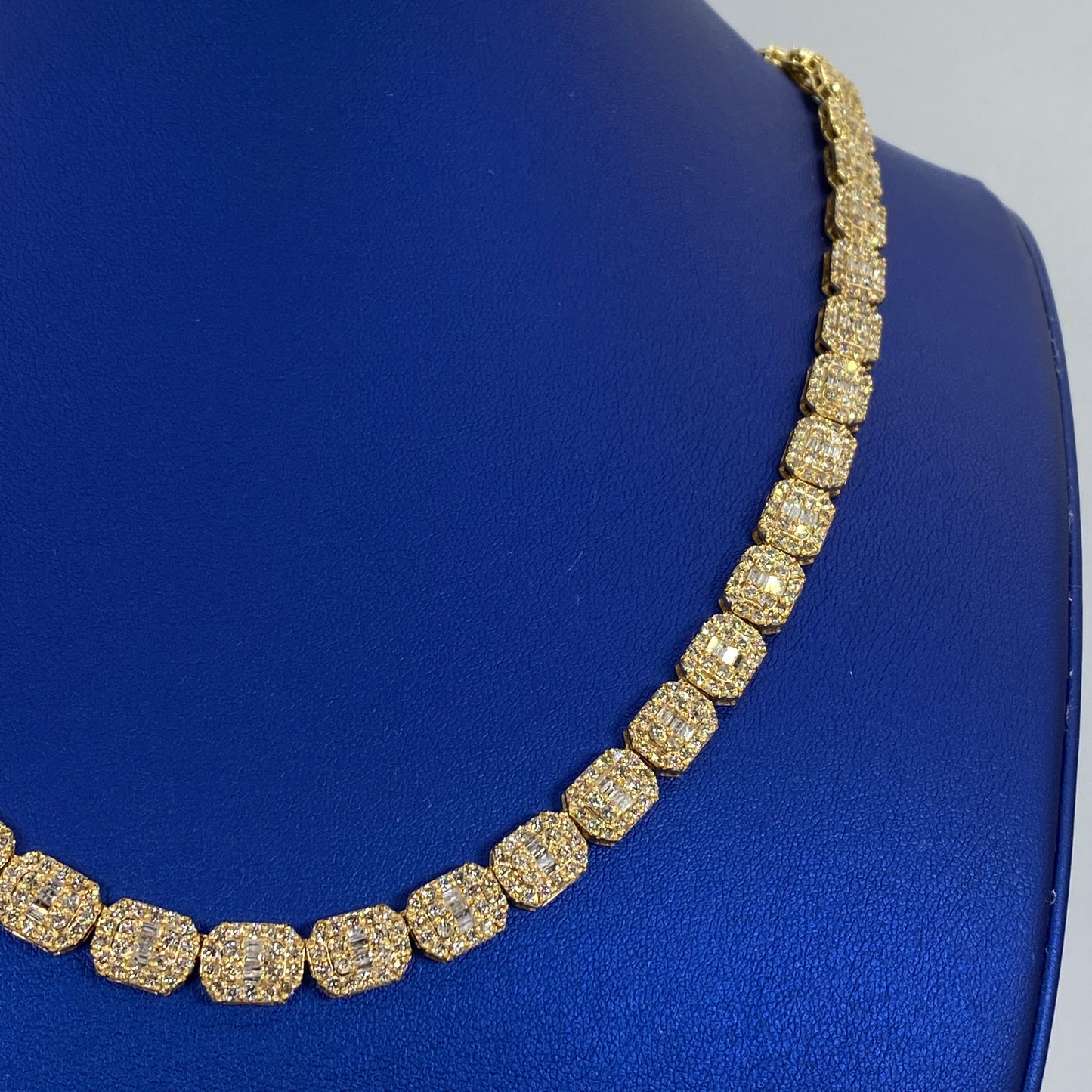10K 7.5MM Rectangle Diamond Baguette Link Chain 20"