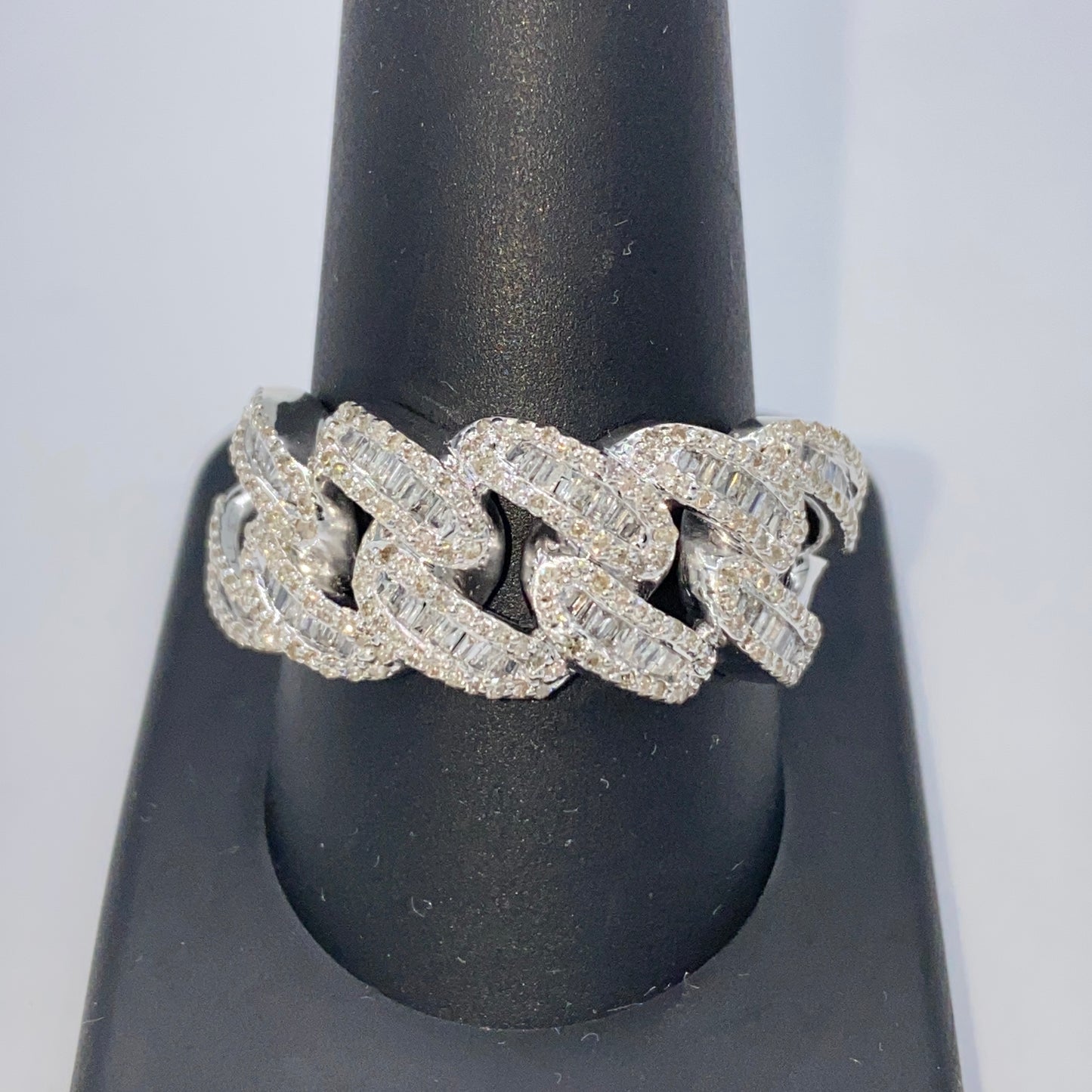 10K Chubby Cuban Link Diamond Baguette Ring