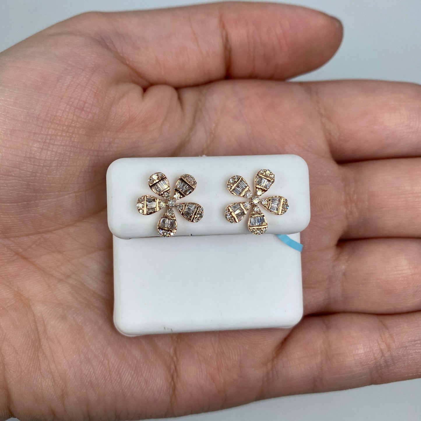 14K Flower Baguette Diamond Earrings