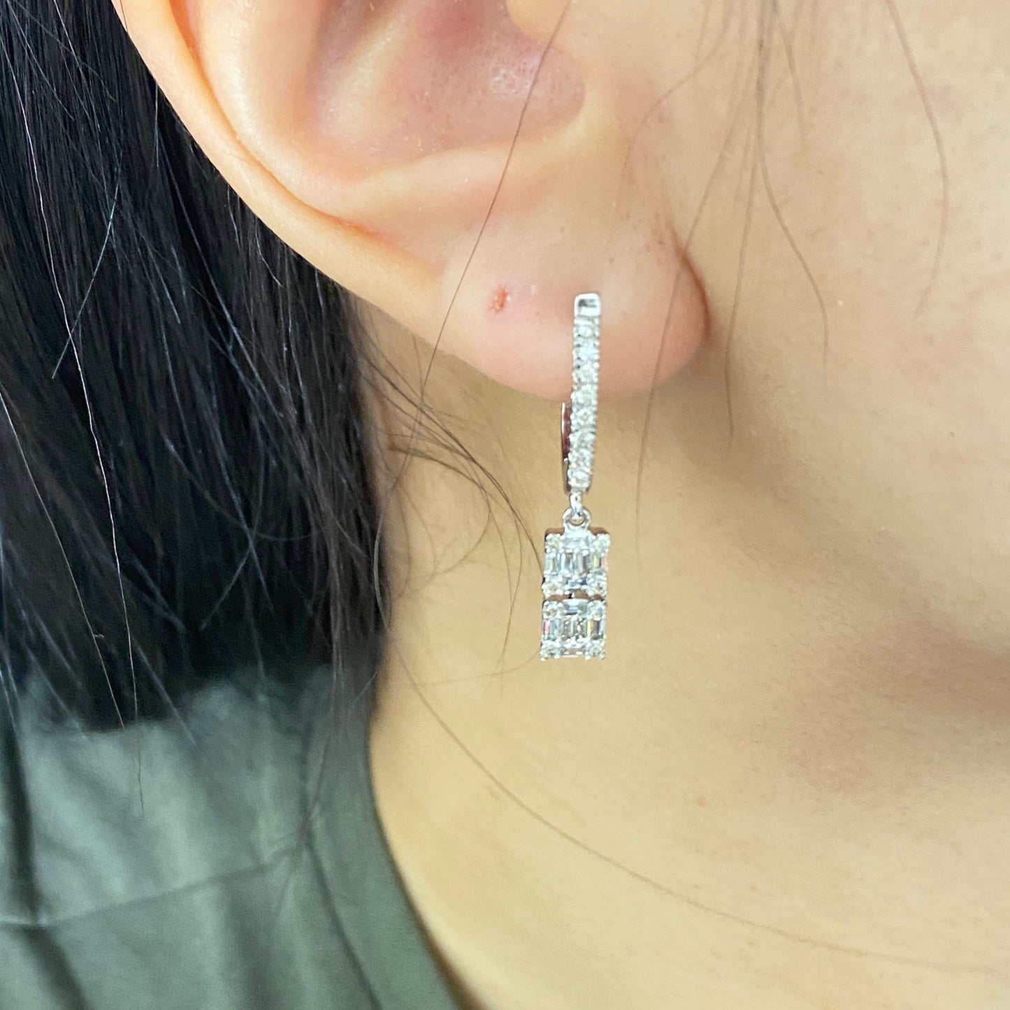 14K Rococo Diamond Baguette Dangling Earrings
