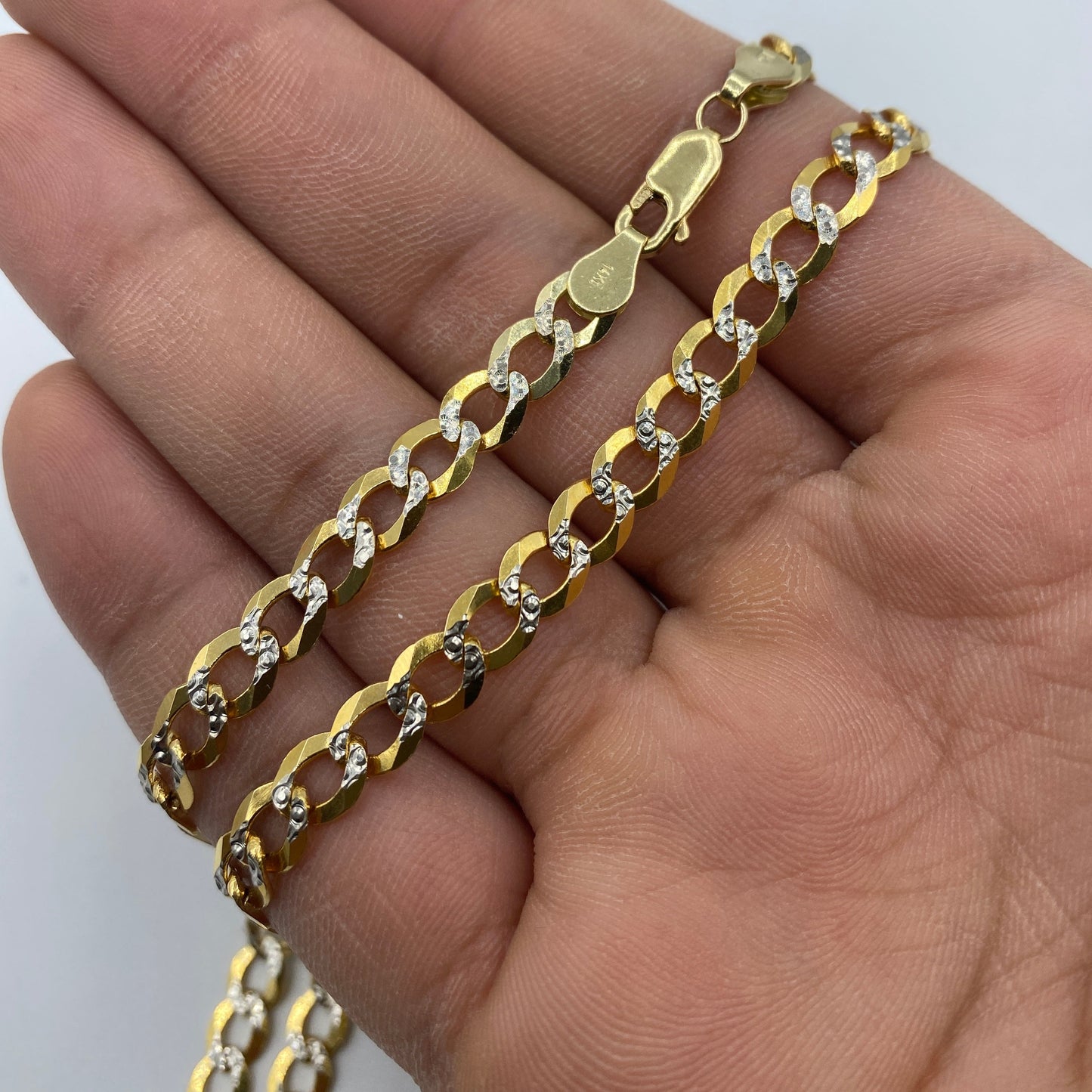 14K 6MM Two-Tone Flat Cuban Link Chain 20"