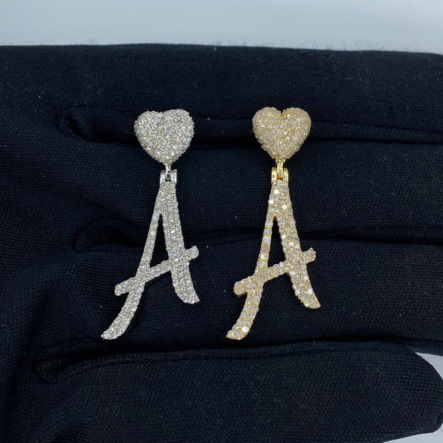 14K Script Initial Letter Heart Diamond Pendants Full Collection