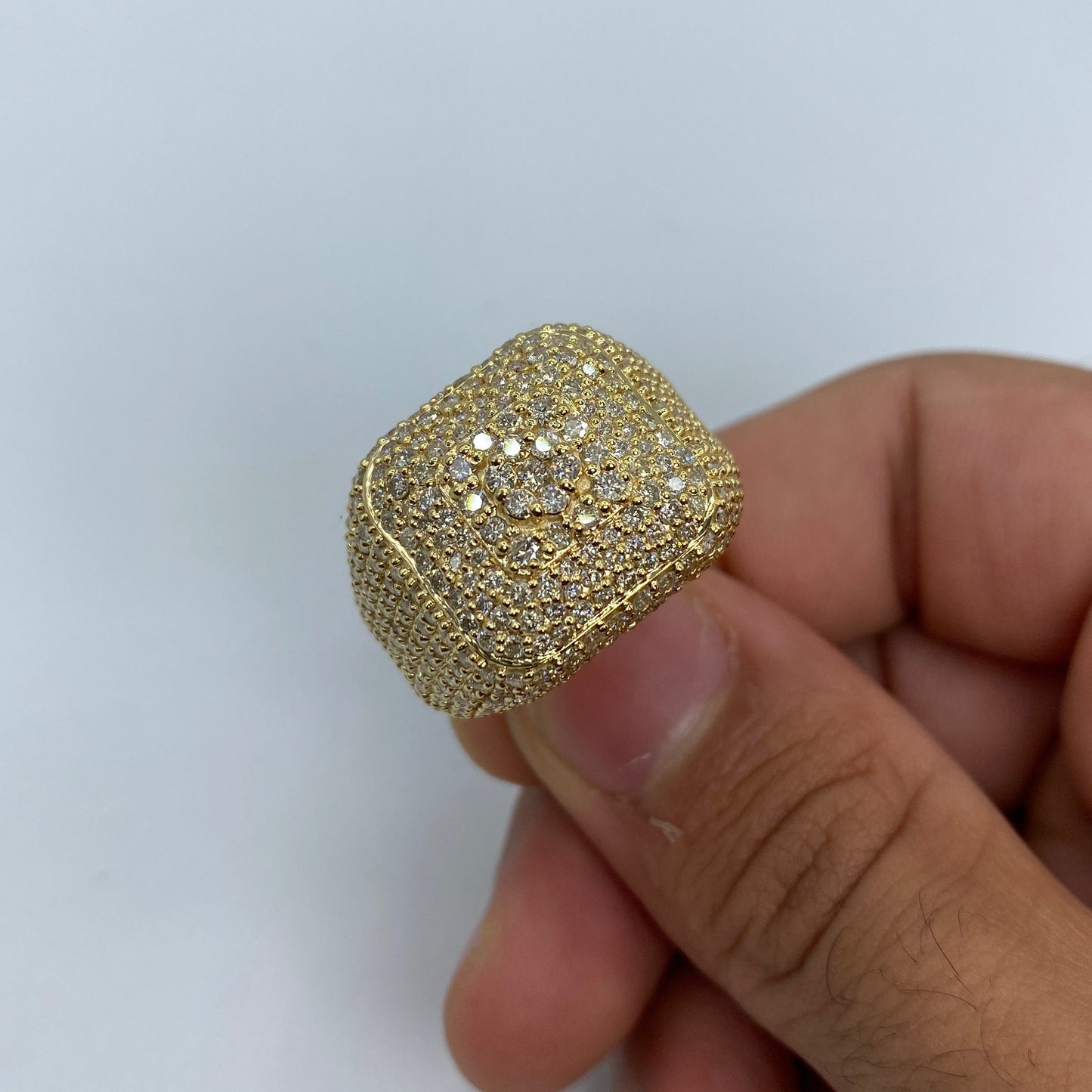 14K Square Jumbo Miami Diamond Ring