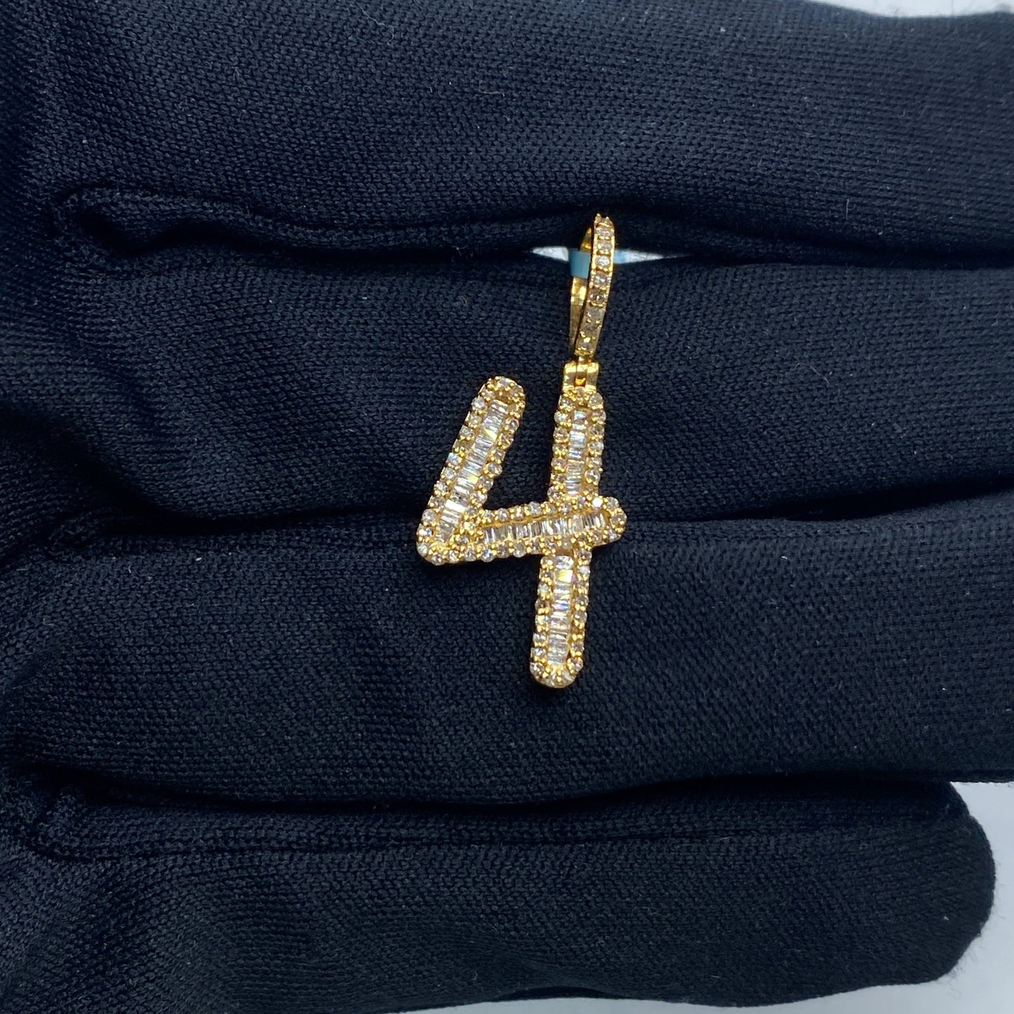14k Number 4 Diamond Baguette Pendant