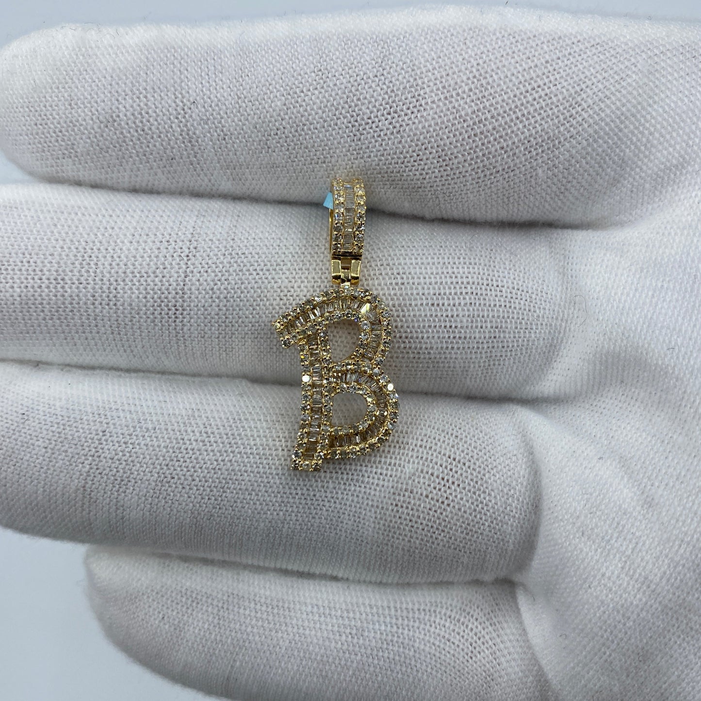14K Initial B Diamond Baguette Pendant
