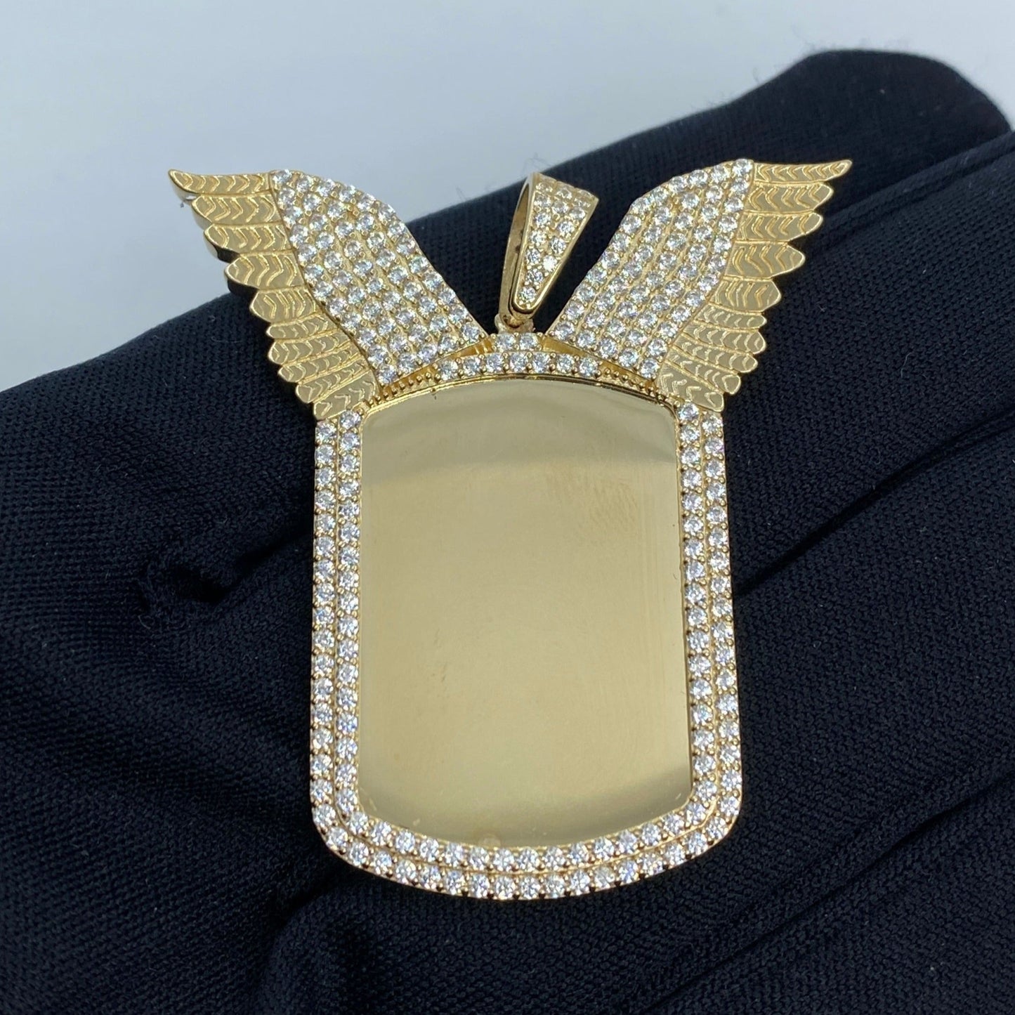14K Rectangle Angel Wings Picture Photo Pendant