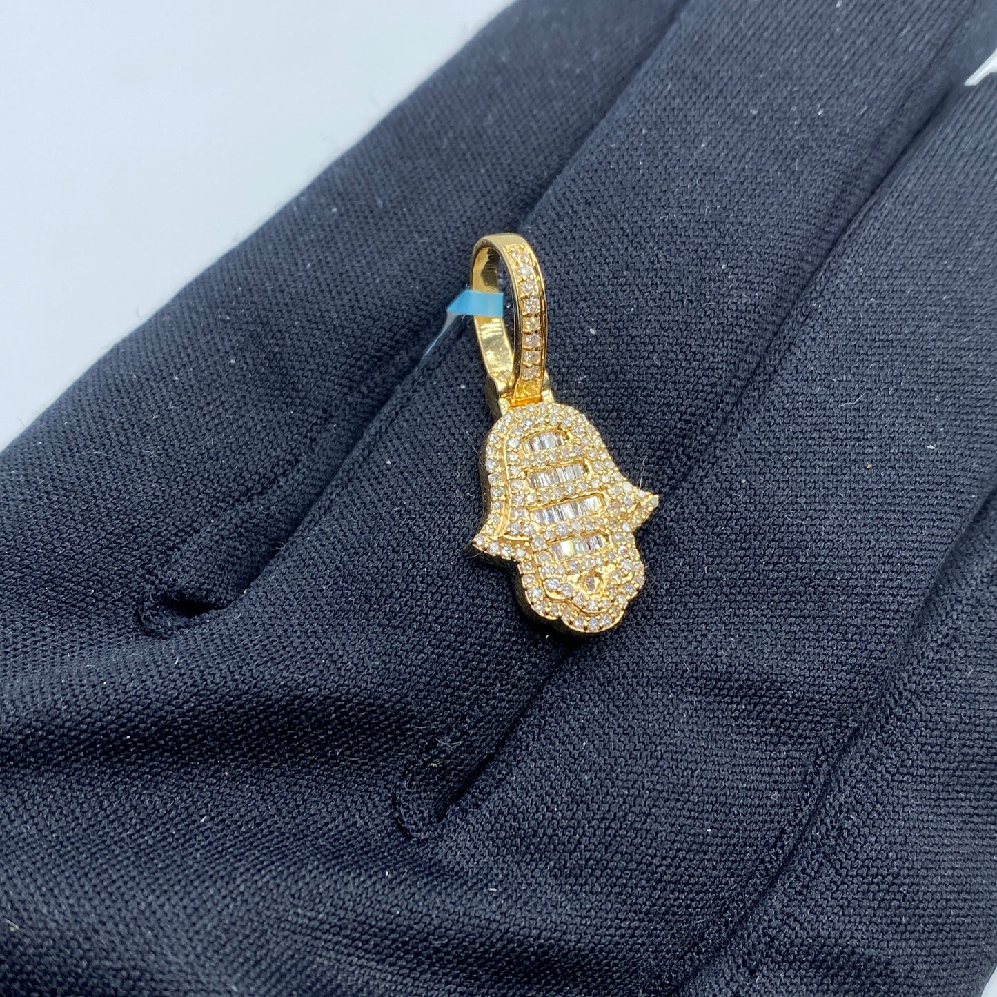 14K Small Hamsa Diamond Baguette Pendant