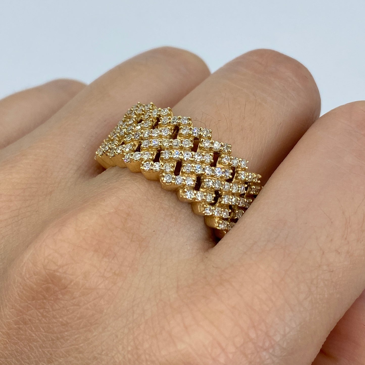 14K Double Cuban Link Diamond Ring
