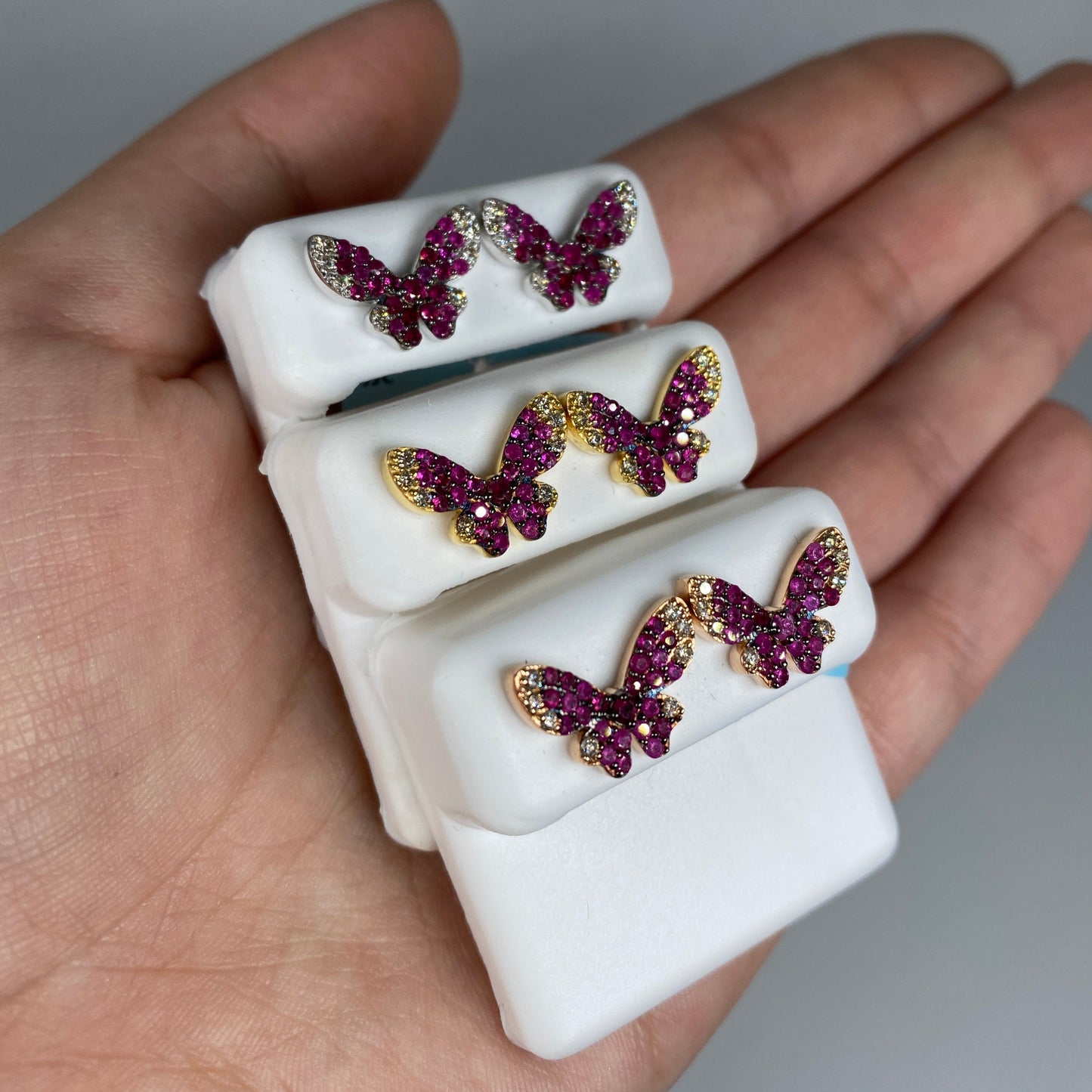 14K Large Purple Butterfly Diamond Earrings