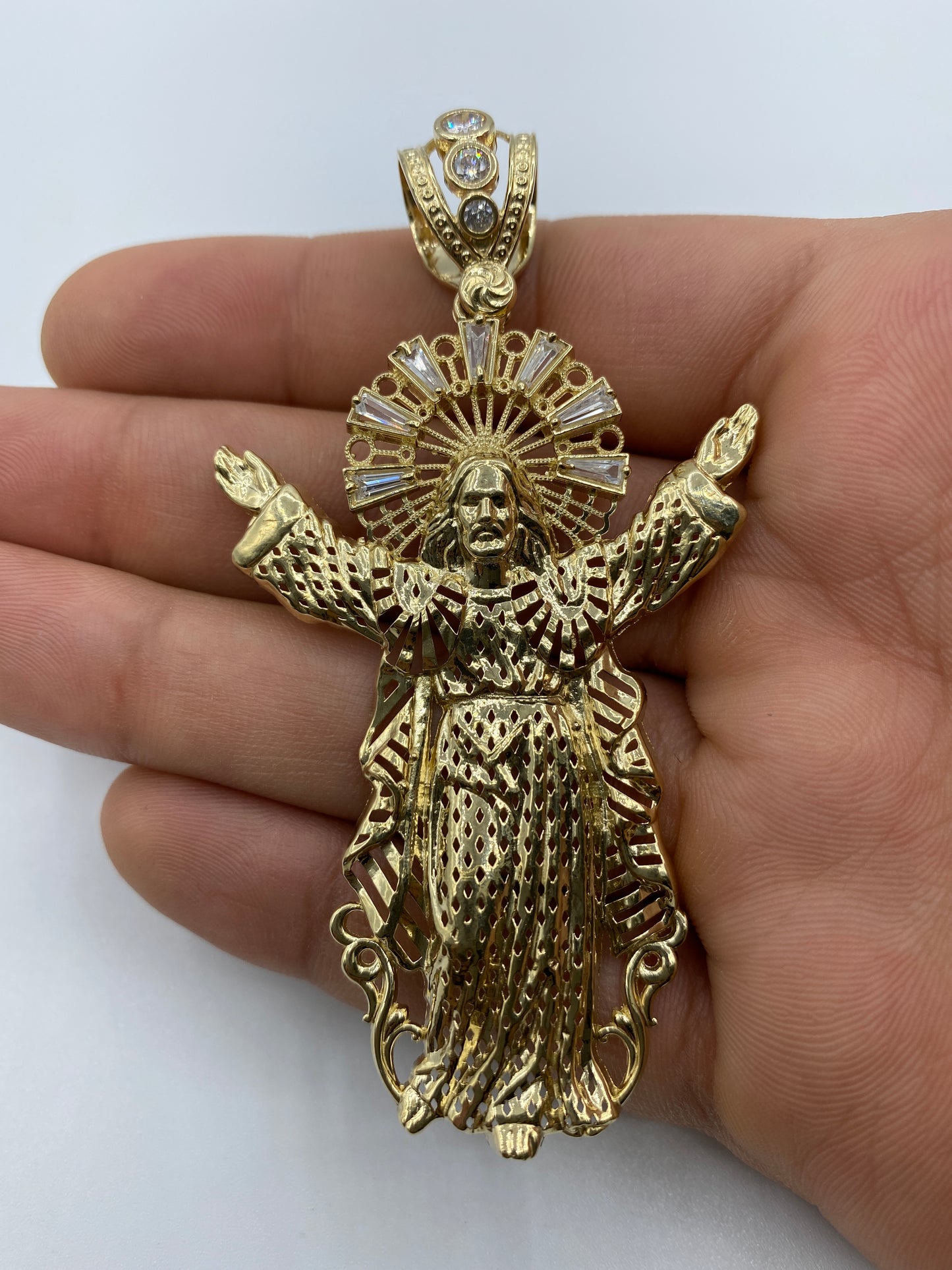 14K Jesus With Halo Pendant 3.25"