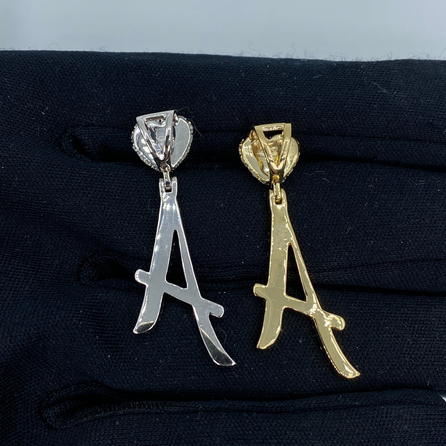 14K Initial A Script Heart Diamond Pendant