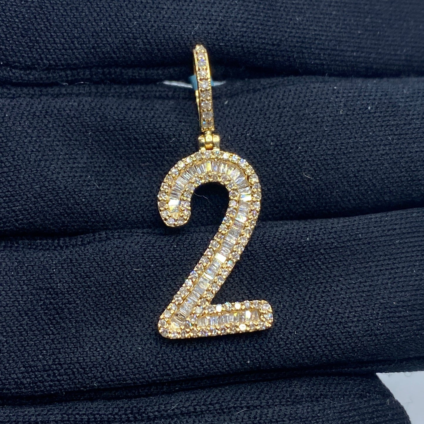 14k Number 2 Diamond Baguette Pendant