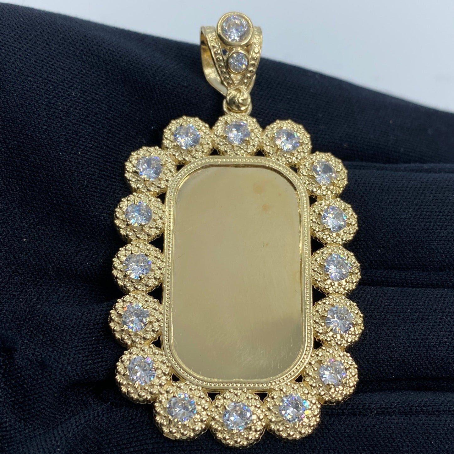 14K Rounded Rectangle Flower Picture Photo Pendant