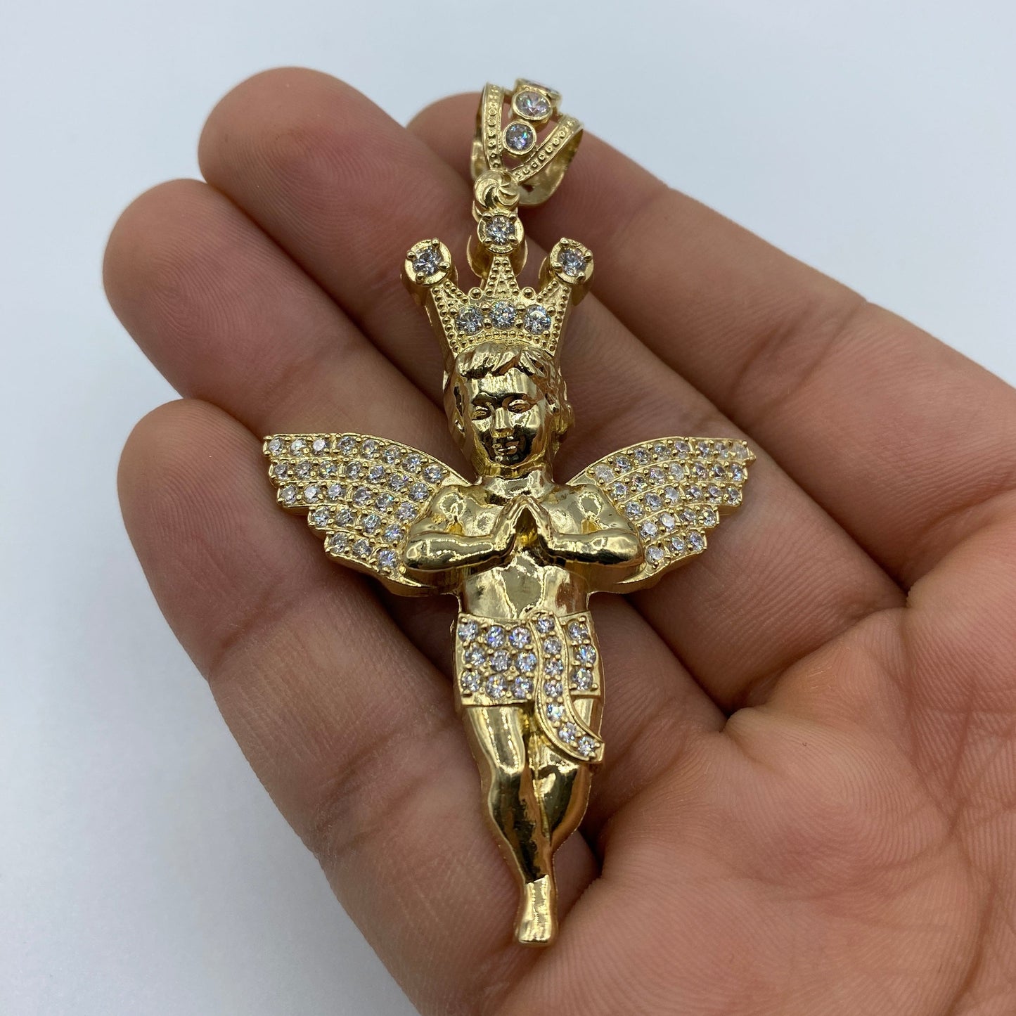 14K Baby Angel With Crown Pendant 3.0"