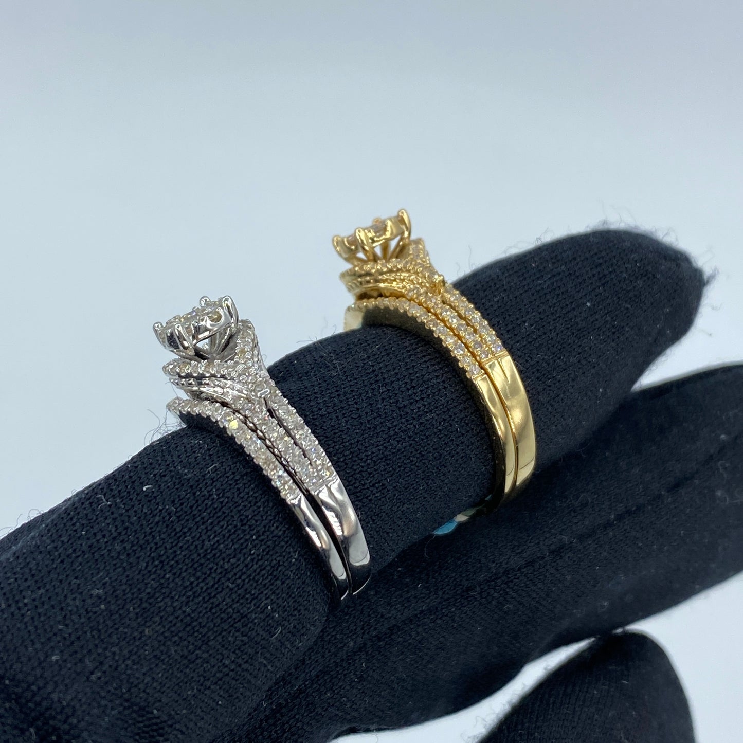 14K Circle Engagement Ring with Thin Stack Band