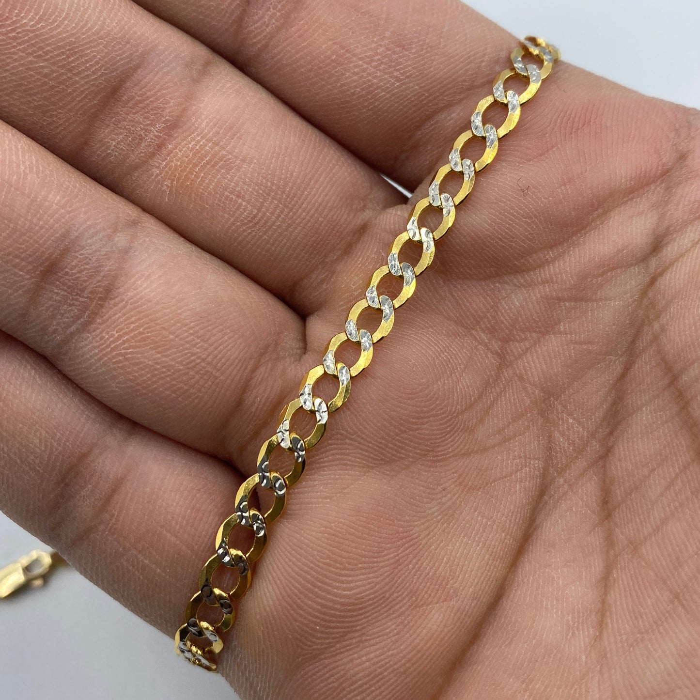 14K 5MM Two-Tone Flat Cuban Link Chain 18"