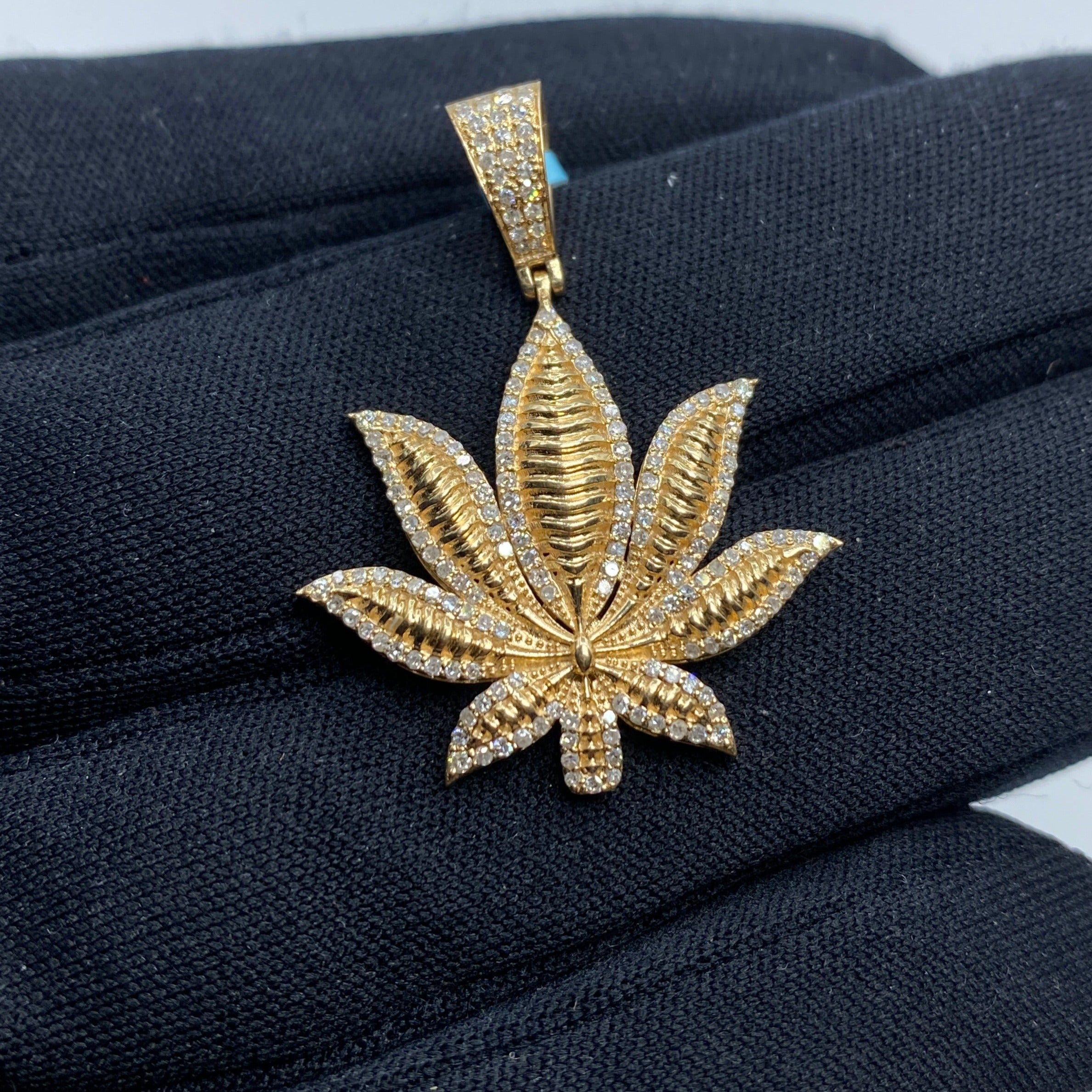 Diamond weed store leaf pendant