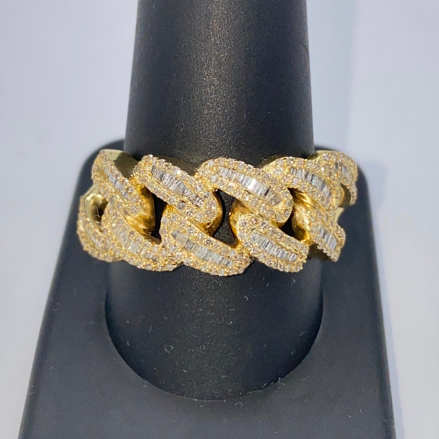 10K Chubby Cuban Link Diamond Baguette Ring