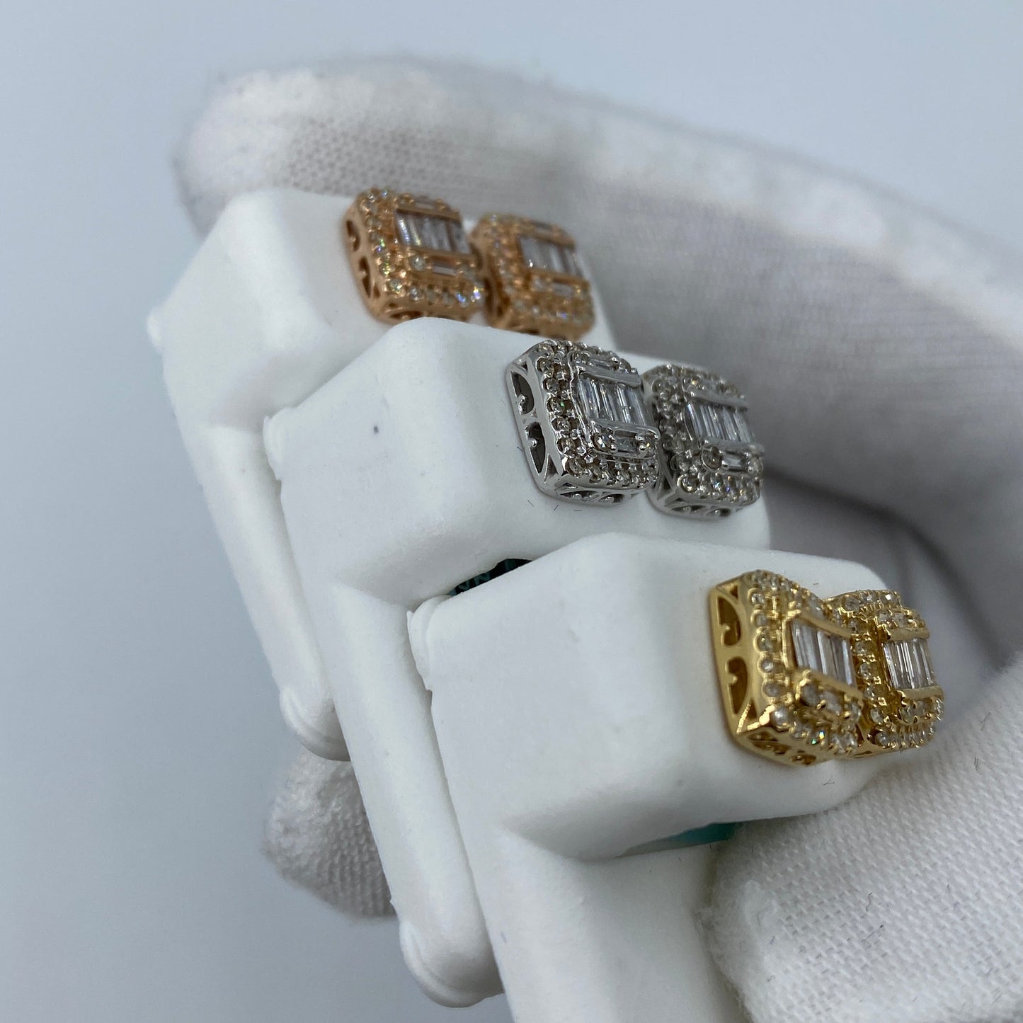 14K Jumbo Rectangle Halo Diamond Baguette Earrings