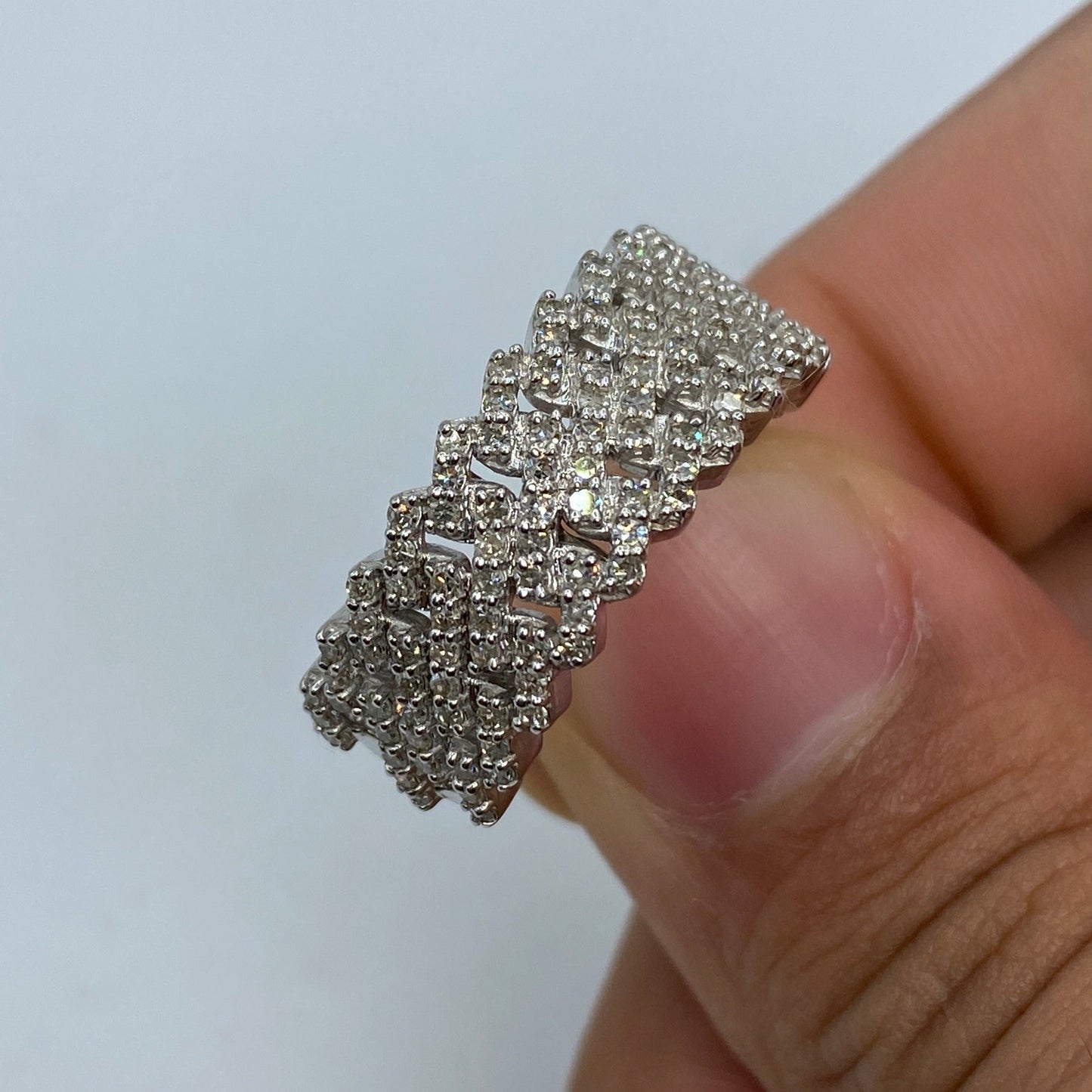 10K Double Cuban Link Diamond Ring