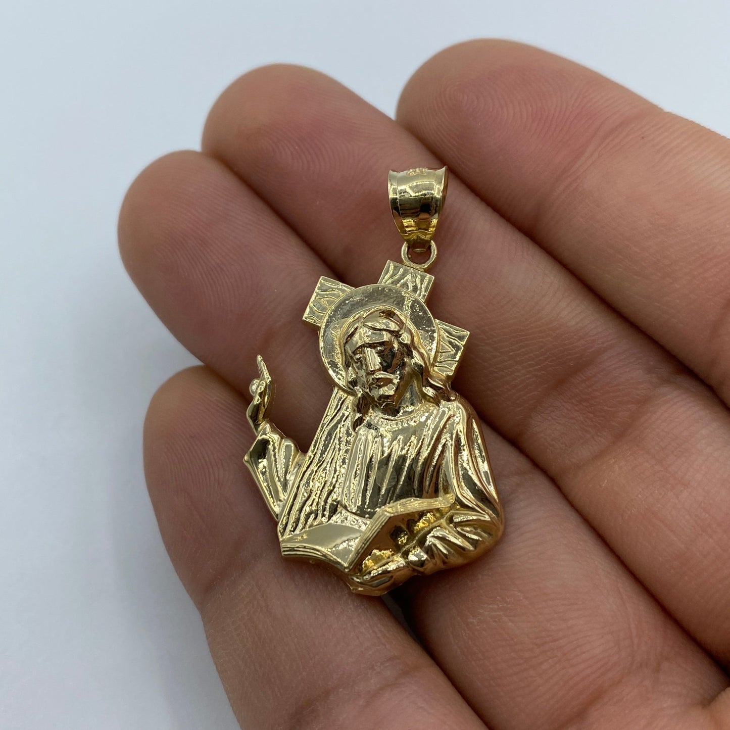 14K Jesus Carrying Cross Pendant 1.5"