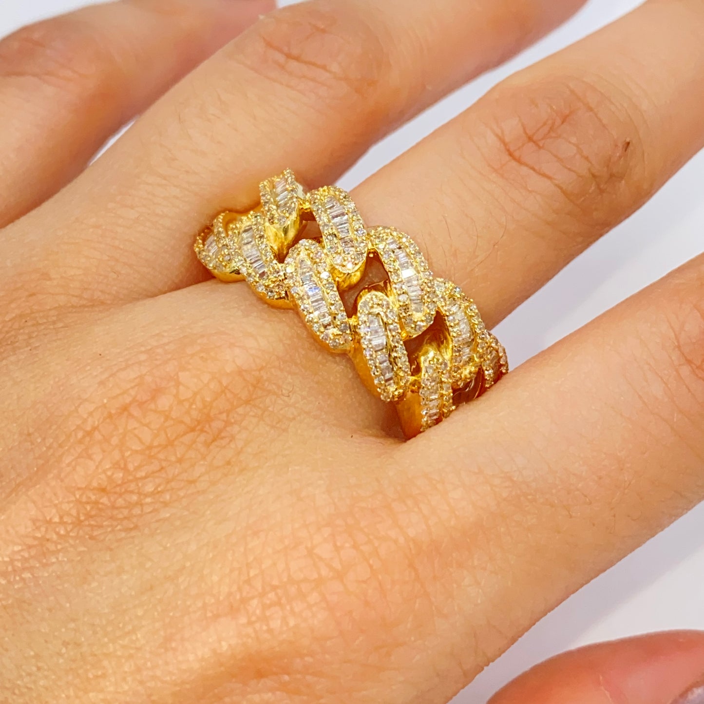 10K Chubby Cuban Link Diamond Baguette Ring