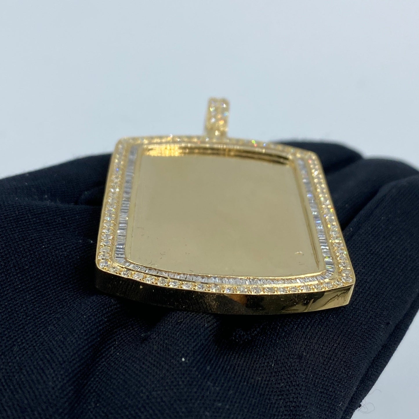 14K Rectangle Diamond Baguette Picture Photo Pendant