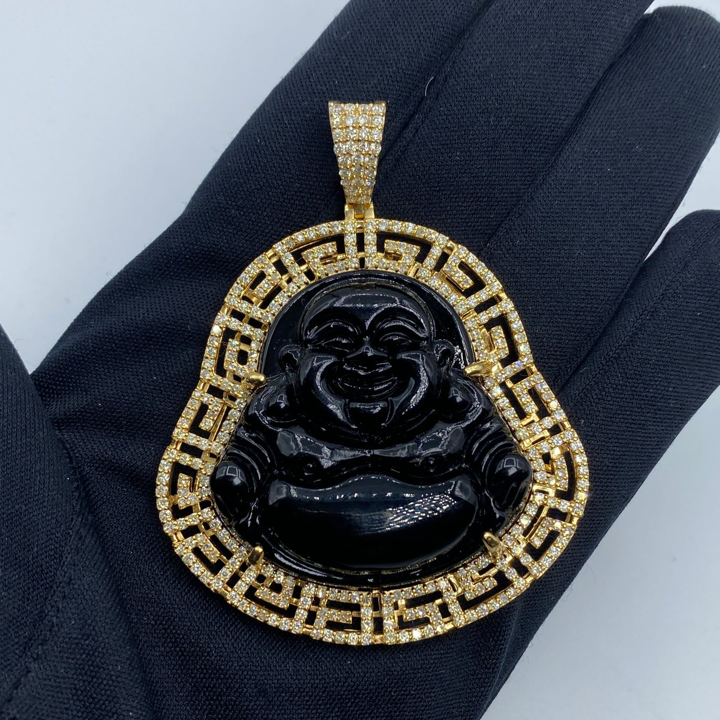 14K Large Laughing Buddha Diamond Pendant