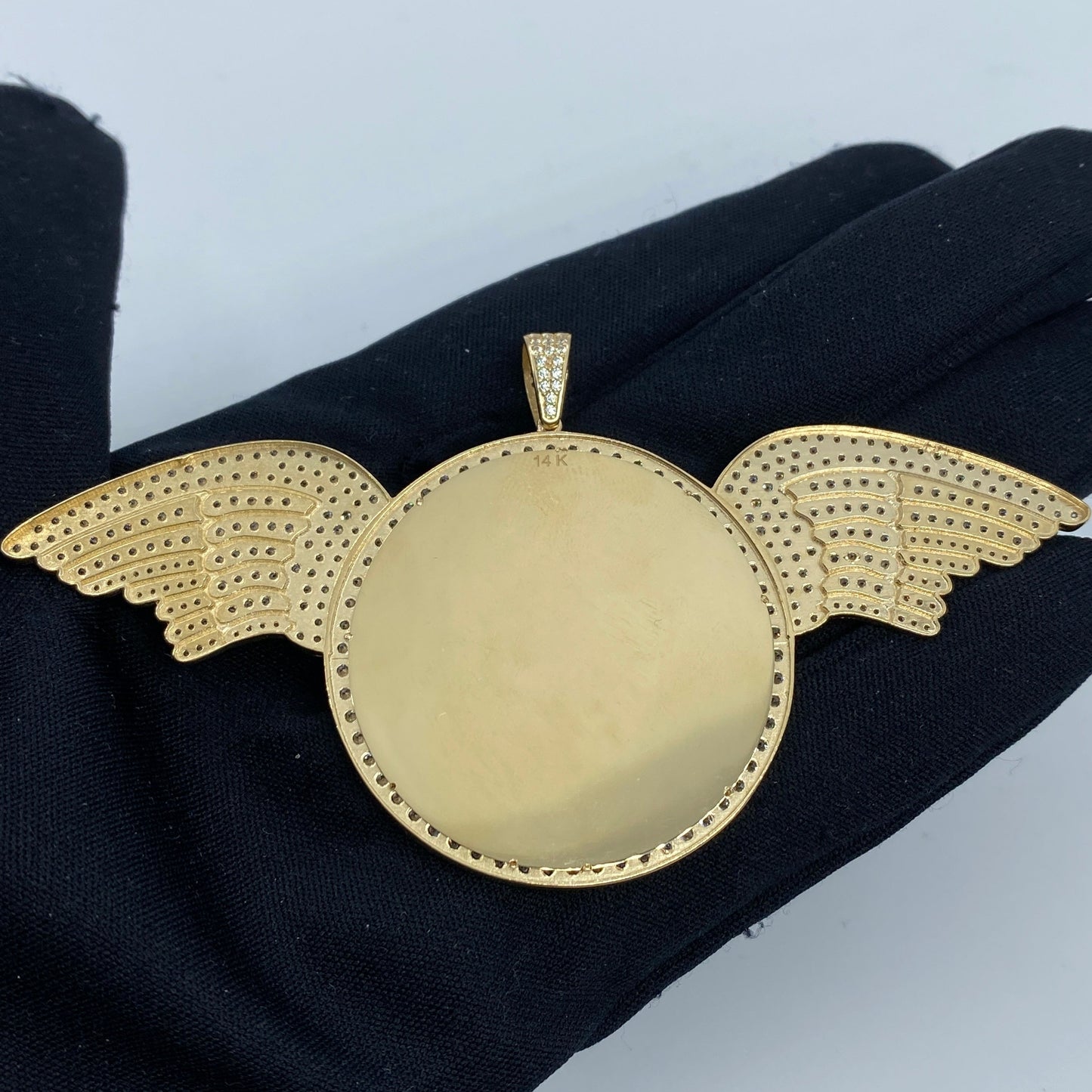 14K Circle Angel Wings Picture Photo Pendant